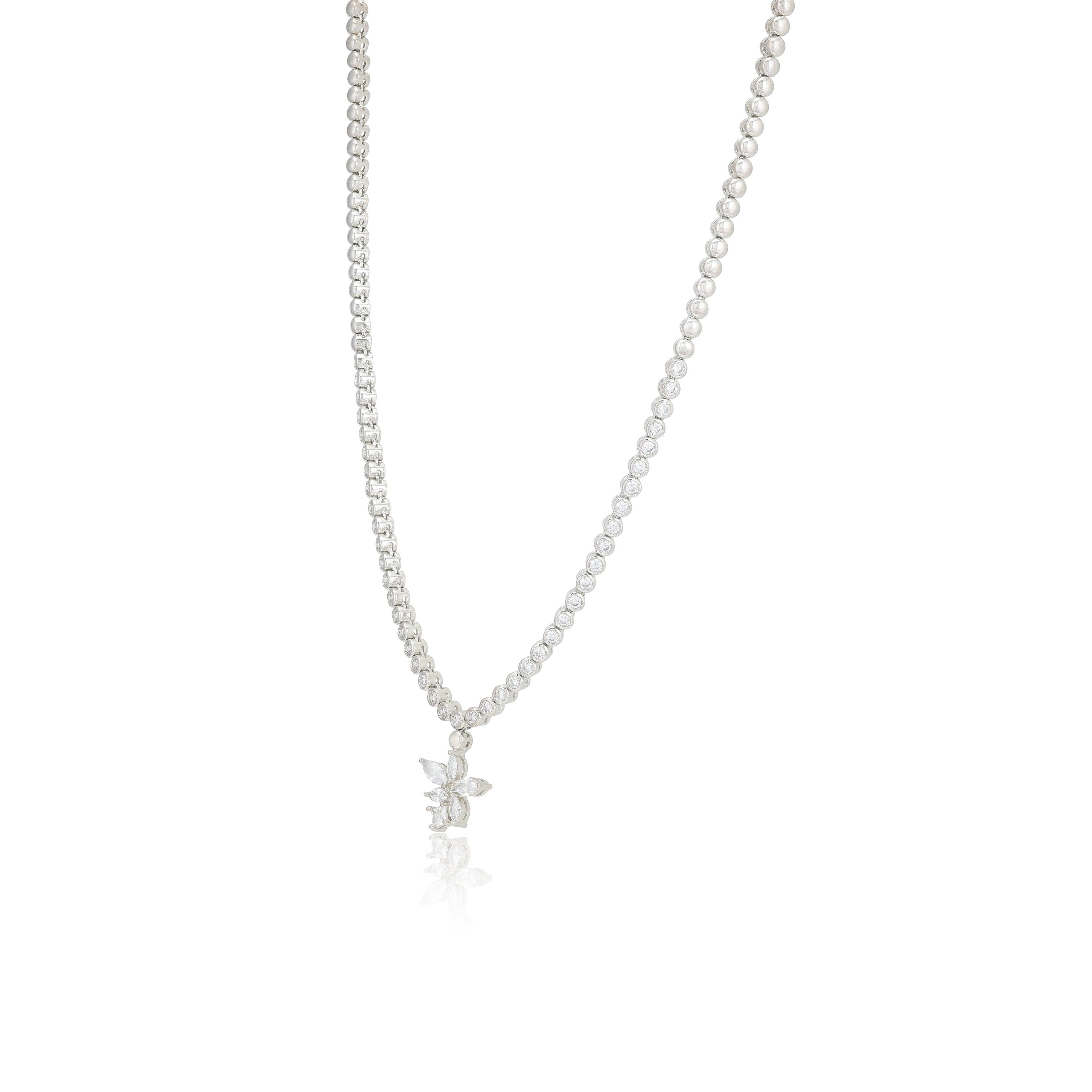 Eternal Grace Rhodium Plated Floral Pendant Necklace