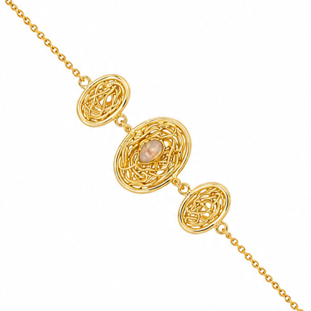 Ethereal Woven Medallion Opal Golden Statement Chain Bracelet