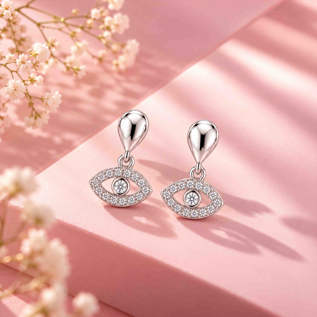 Evil Eye Drop Sterling Silver Earring
