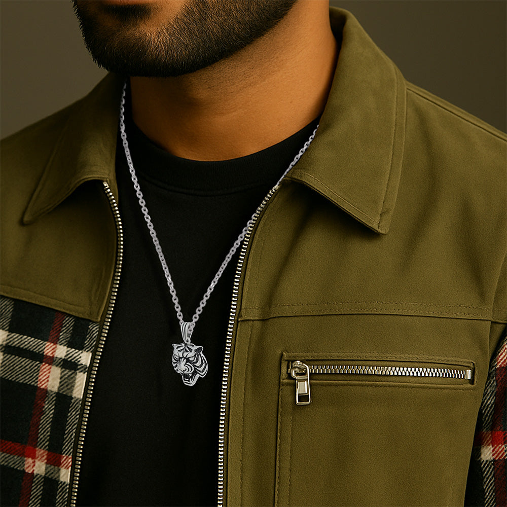 Ferocious Tiger Head 925 Oxidised Pendant