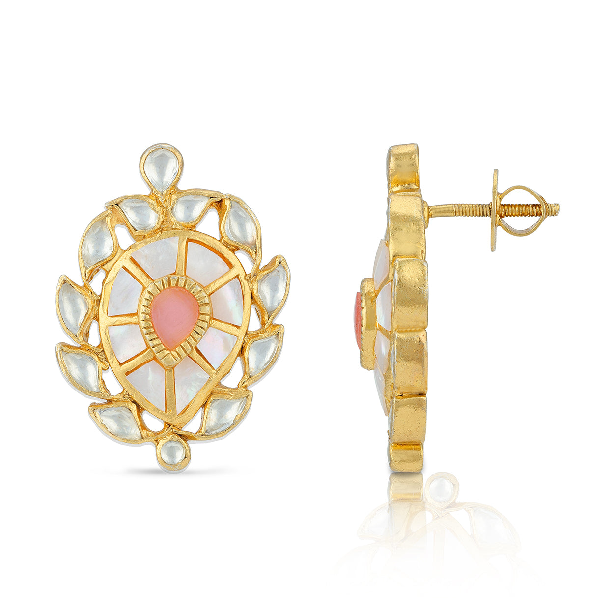 Festive Floral Polki Pearl 925 Sterling Silver Gold-Plated Earring
