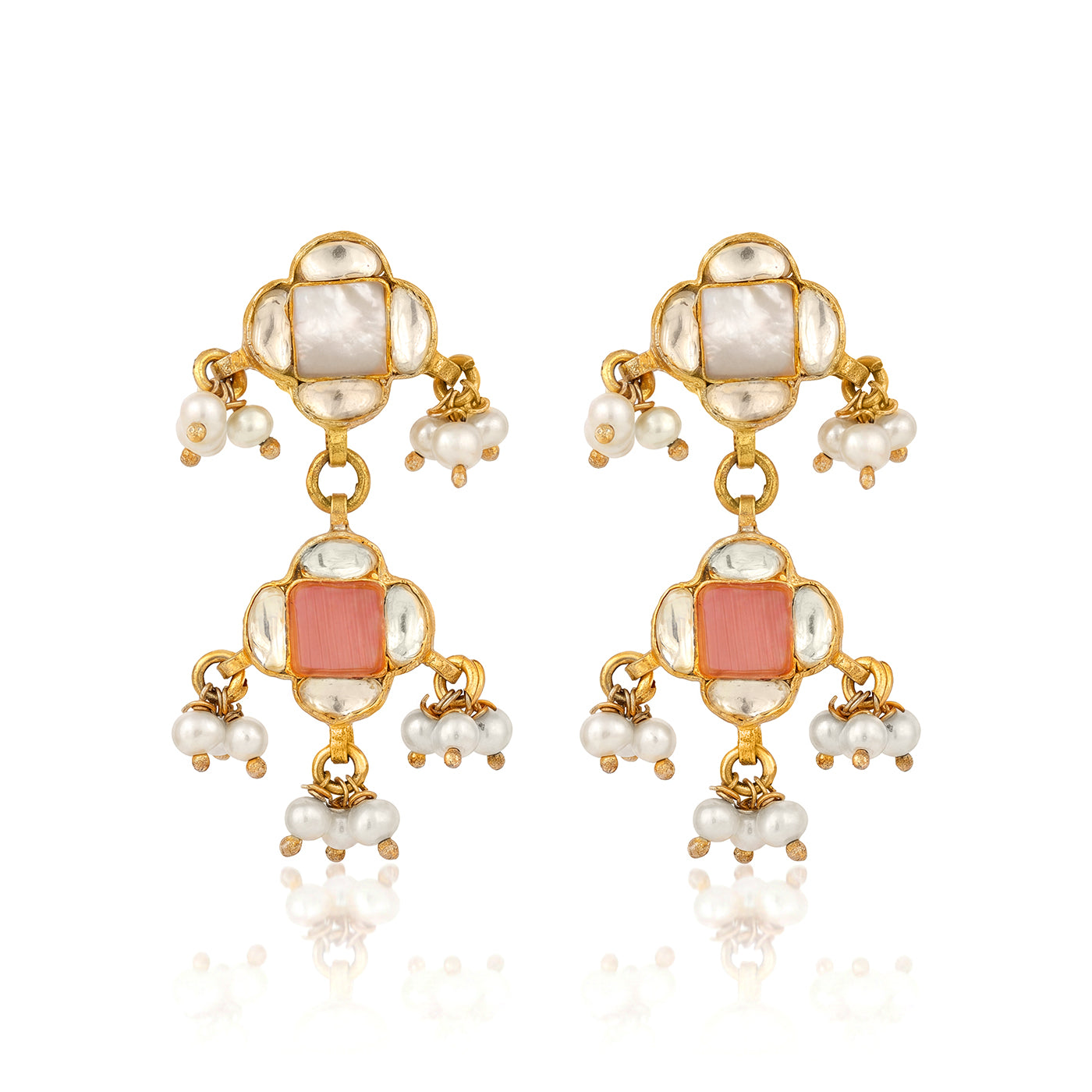 Floral Petal Pearl Golden 925 Sterling Silver Earring