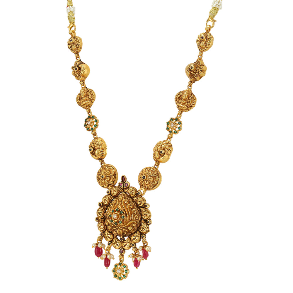 Floral Bliss Peacock Lakshmi Fusion 925 Gold Plated Necklace