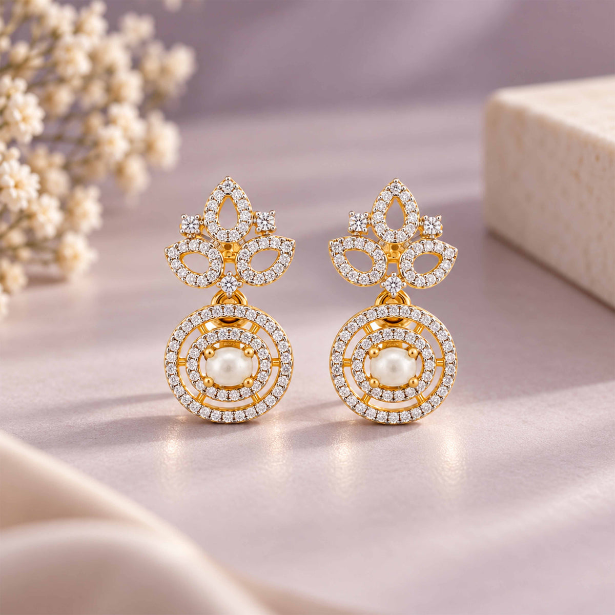 Floral Crown Pearl Silver Earring