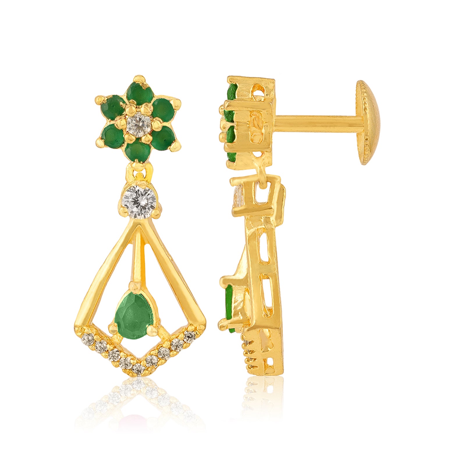 Floral Emerald 925 Sterling Silver Triangle Dangle Earring for Women