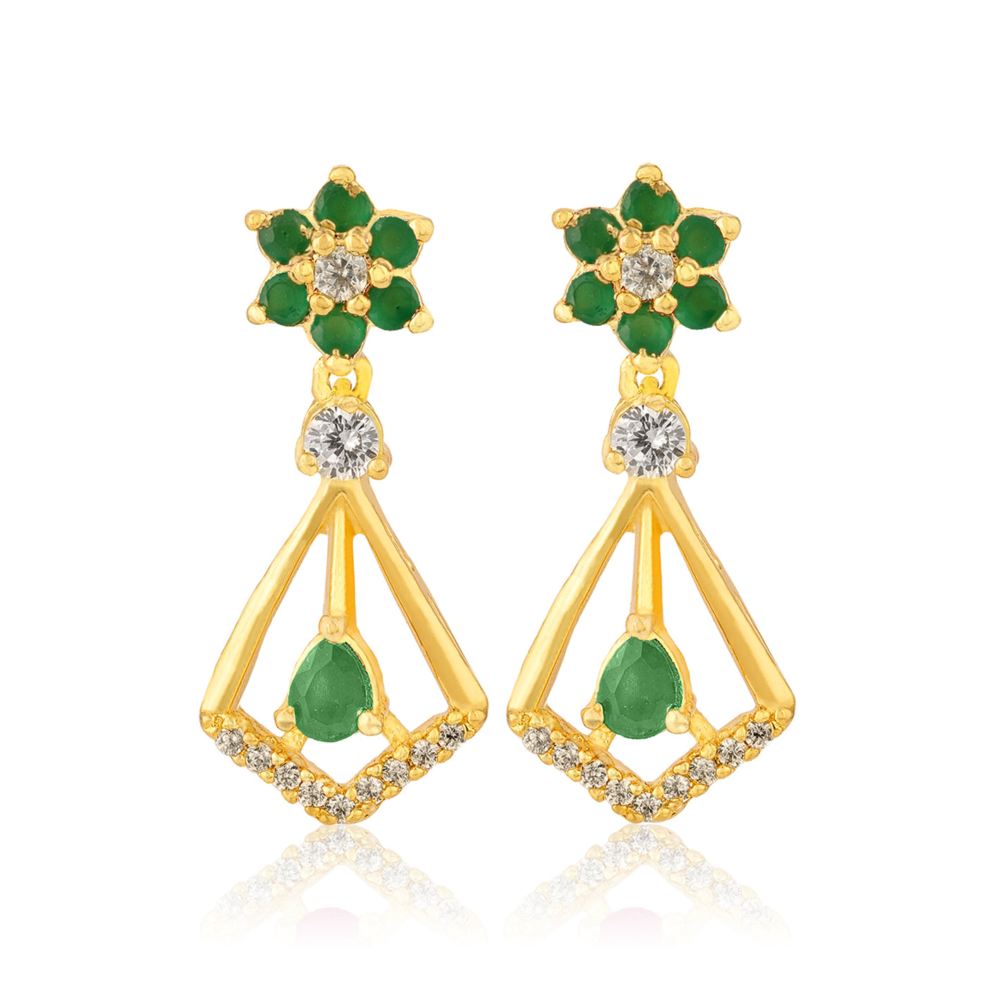 Floral Emerald 925 Sterling Silver Triangle Dangle Earring for Women