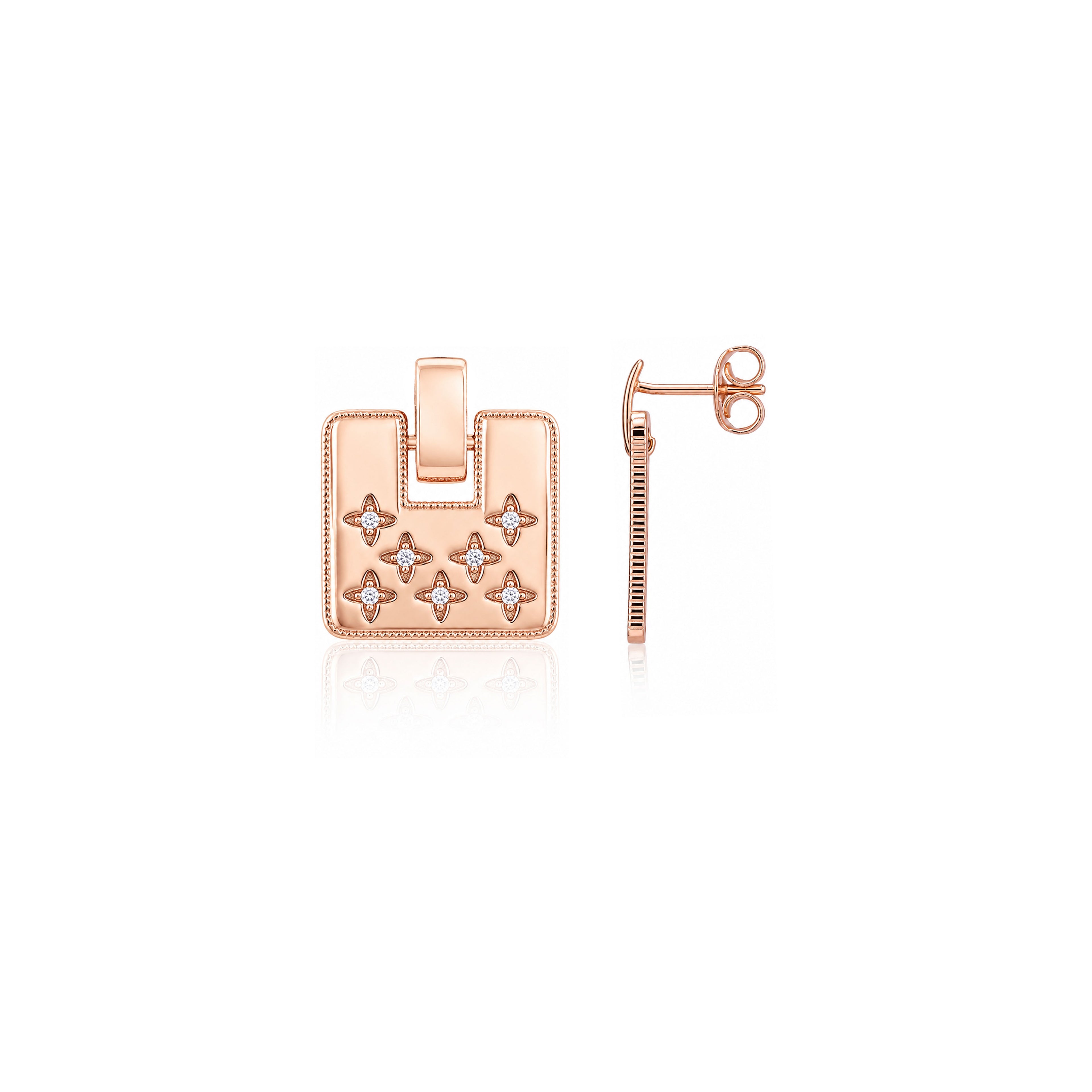 Floral Mosaic 925 Sterling Silver Rose Gold Earrings