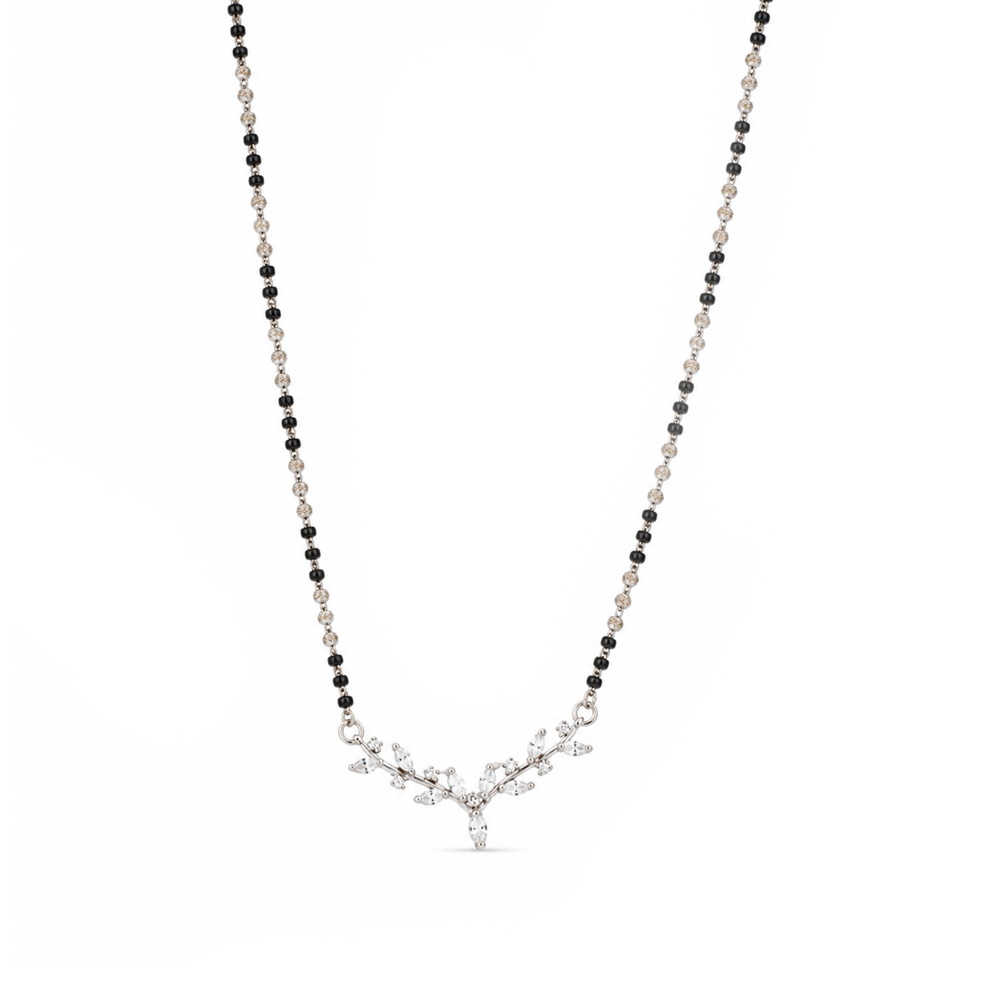 Floral Silver Marquise Crystal Mangalsutra Chain Pendant