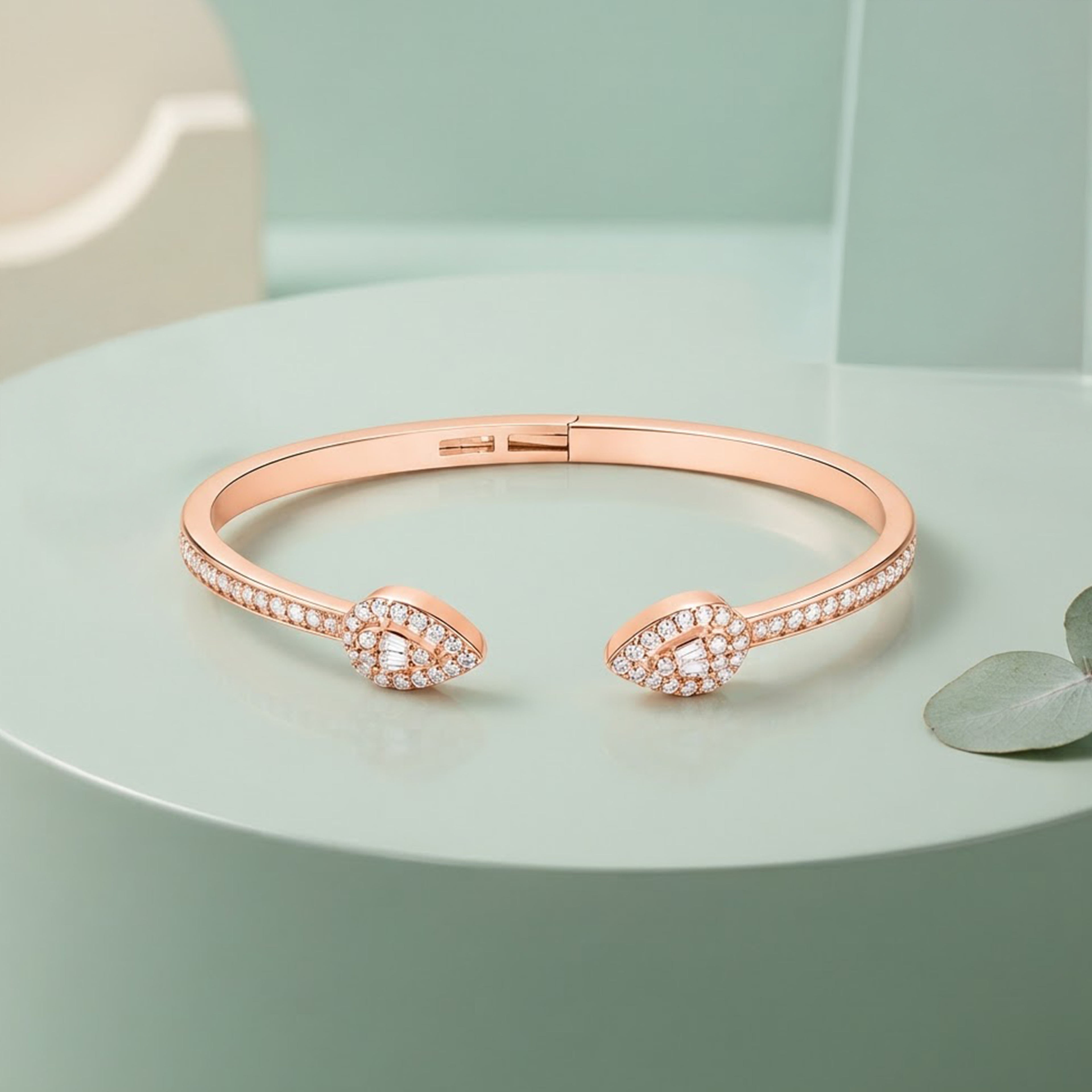 Floral Sparkle 925 Sterling Silver Rose Finish Kada