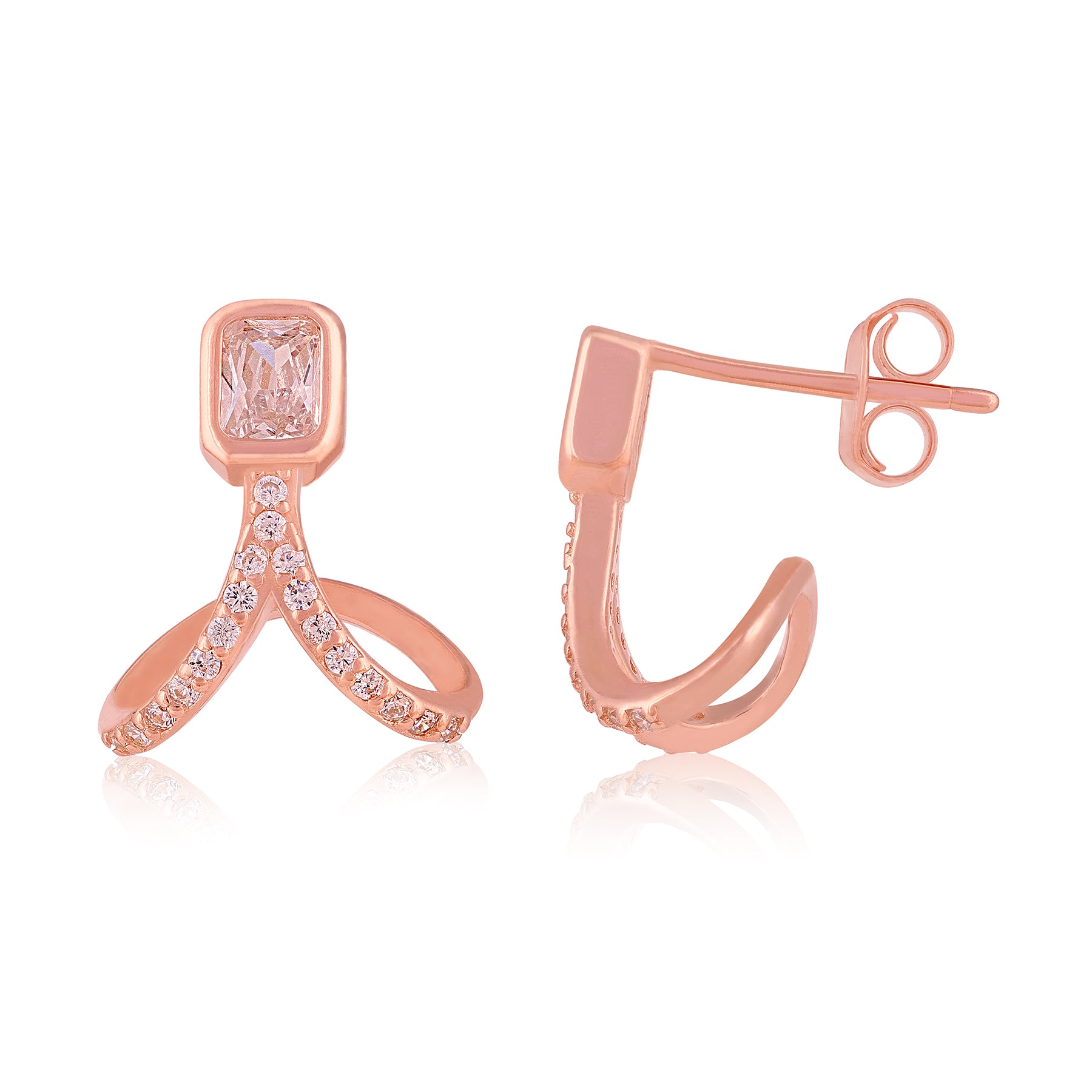 Flowing Loop Rose Gold 925 Sterling Silver Sparkle Earring for Women