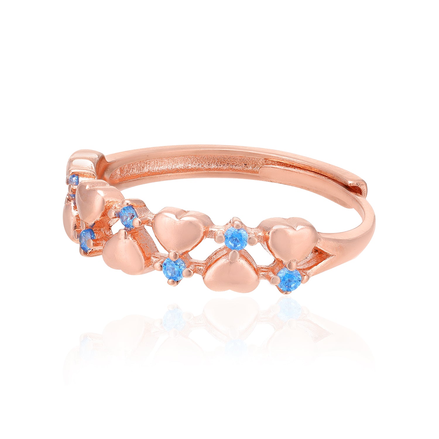 Fluctuate Heart 925 Rose Gold Blue Stone Ring