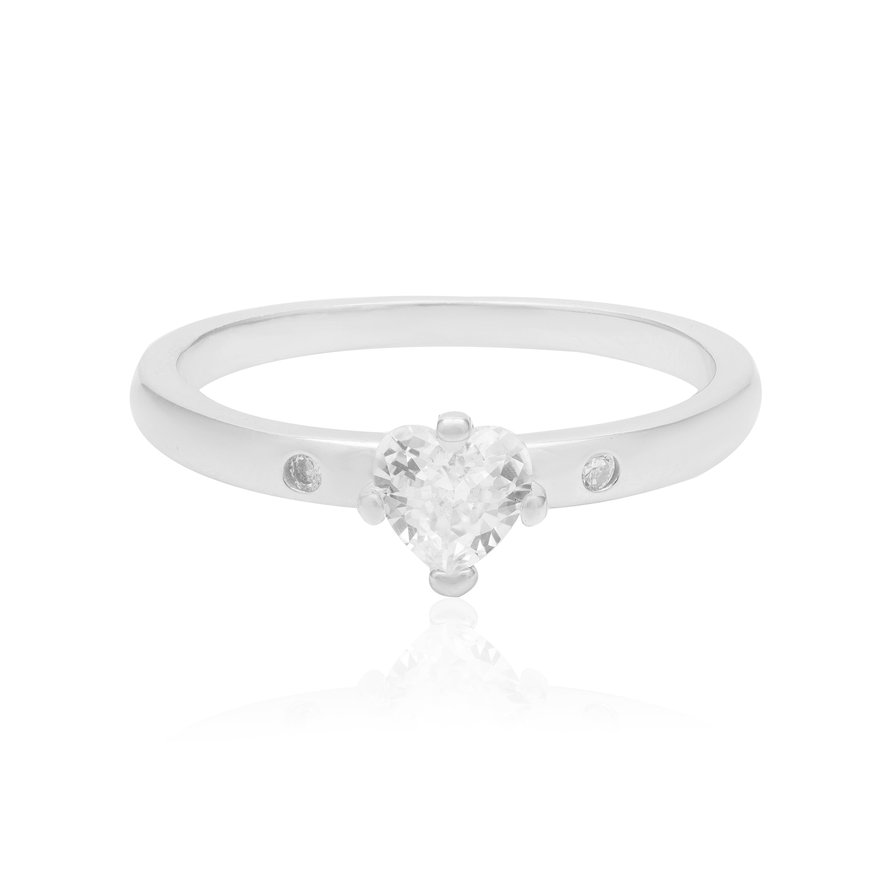 Frozen White Rhodium Plated Heart Ring