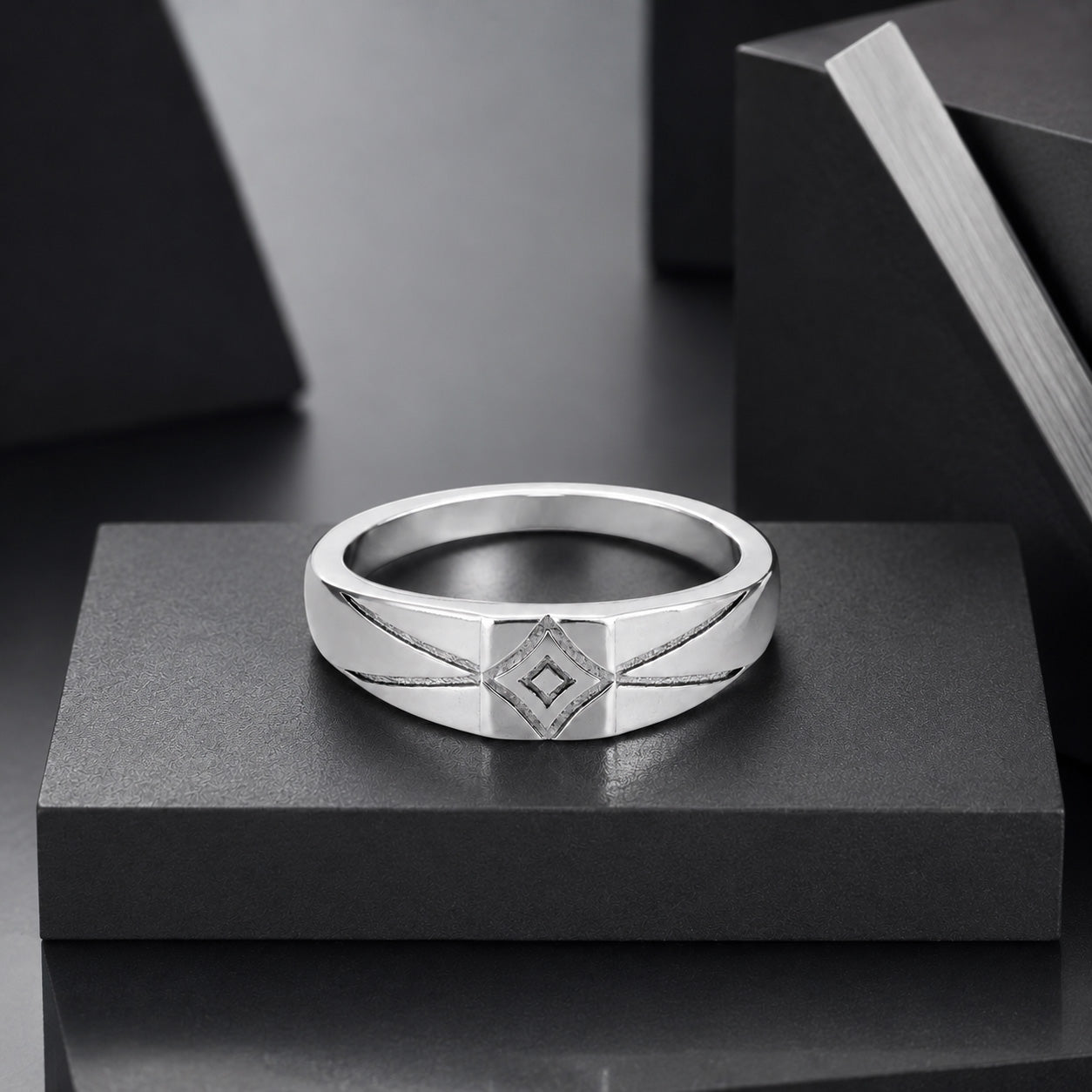 Geometric Engraved Silver Band Ring