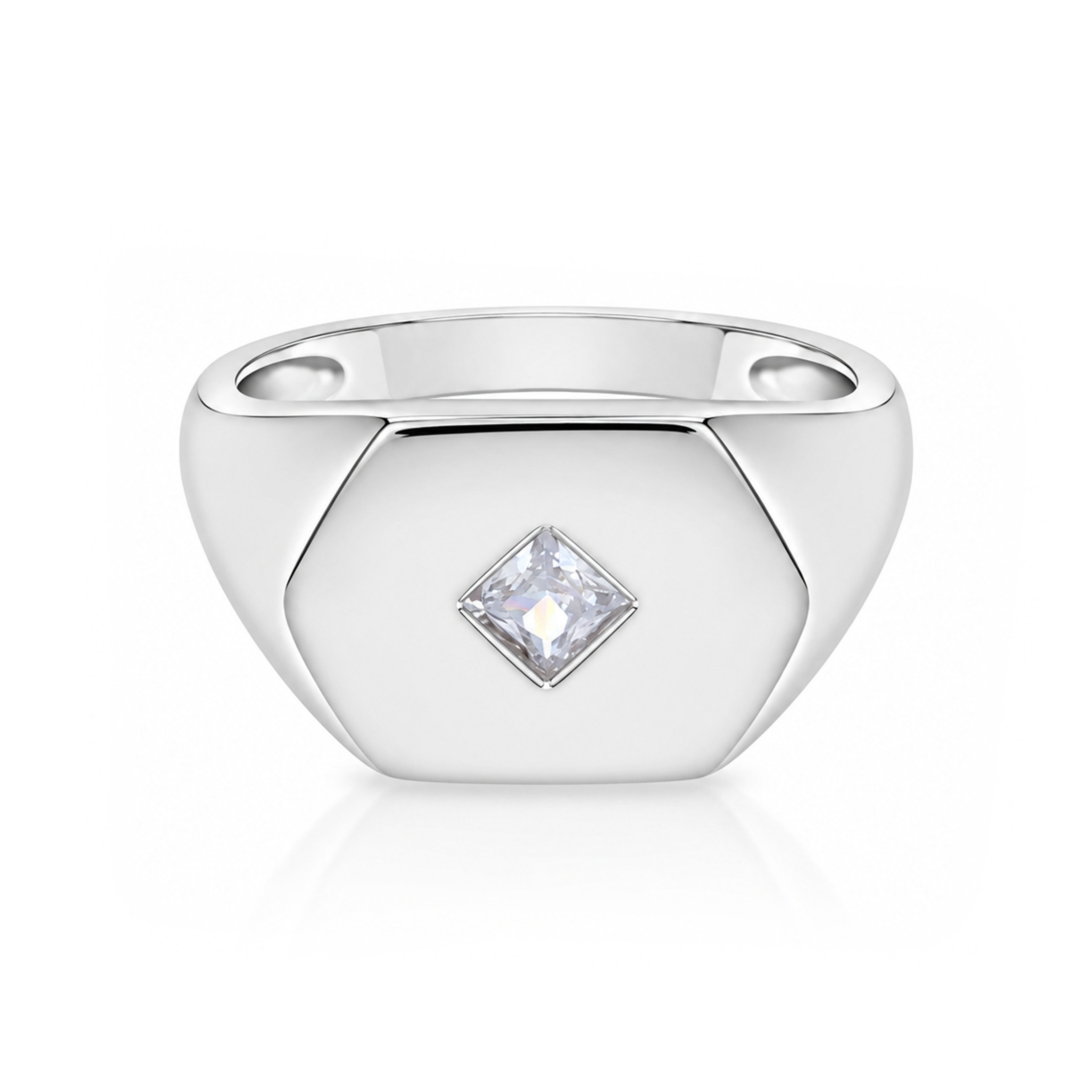 Geometric Hexagon Signet Silver Ring
