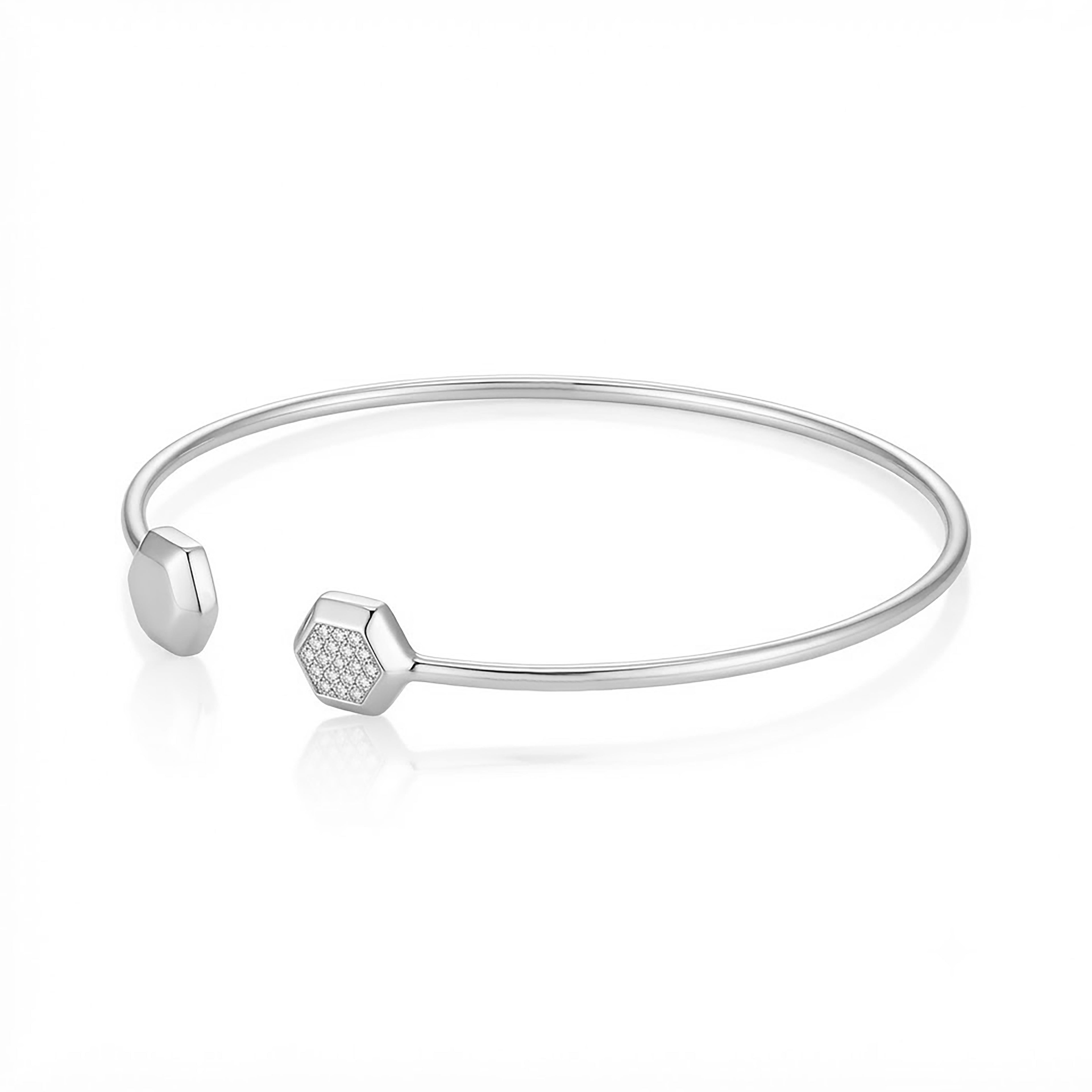 Geometric Hexagon Open Cuff 925 Sterling Silver Kada