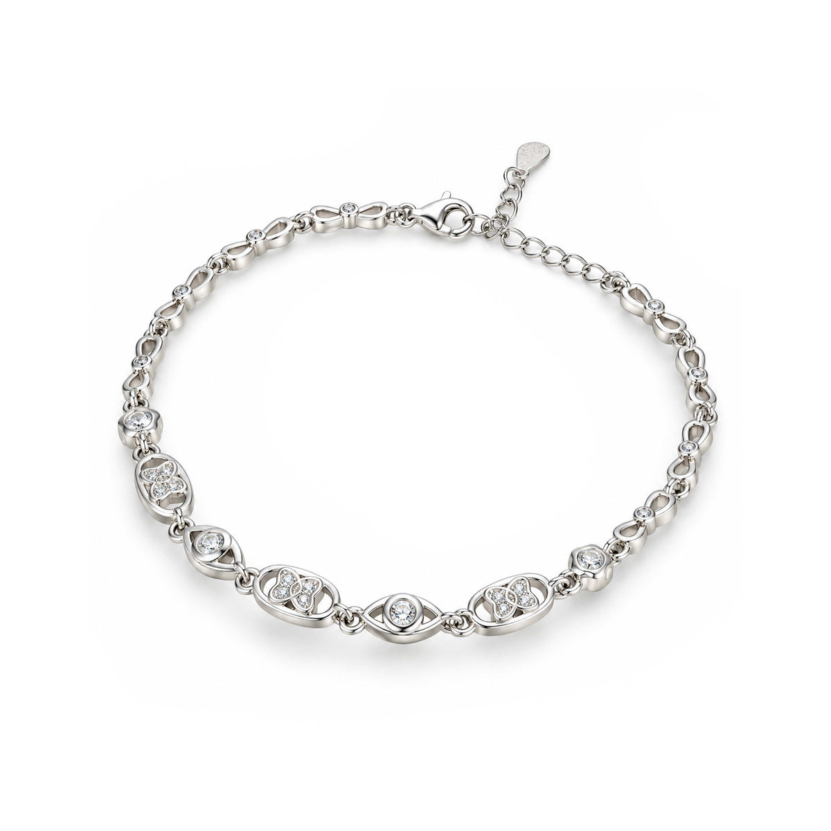 Geometric Infinity Crystal Station Sterling Silver Bracelet