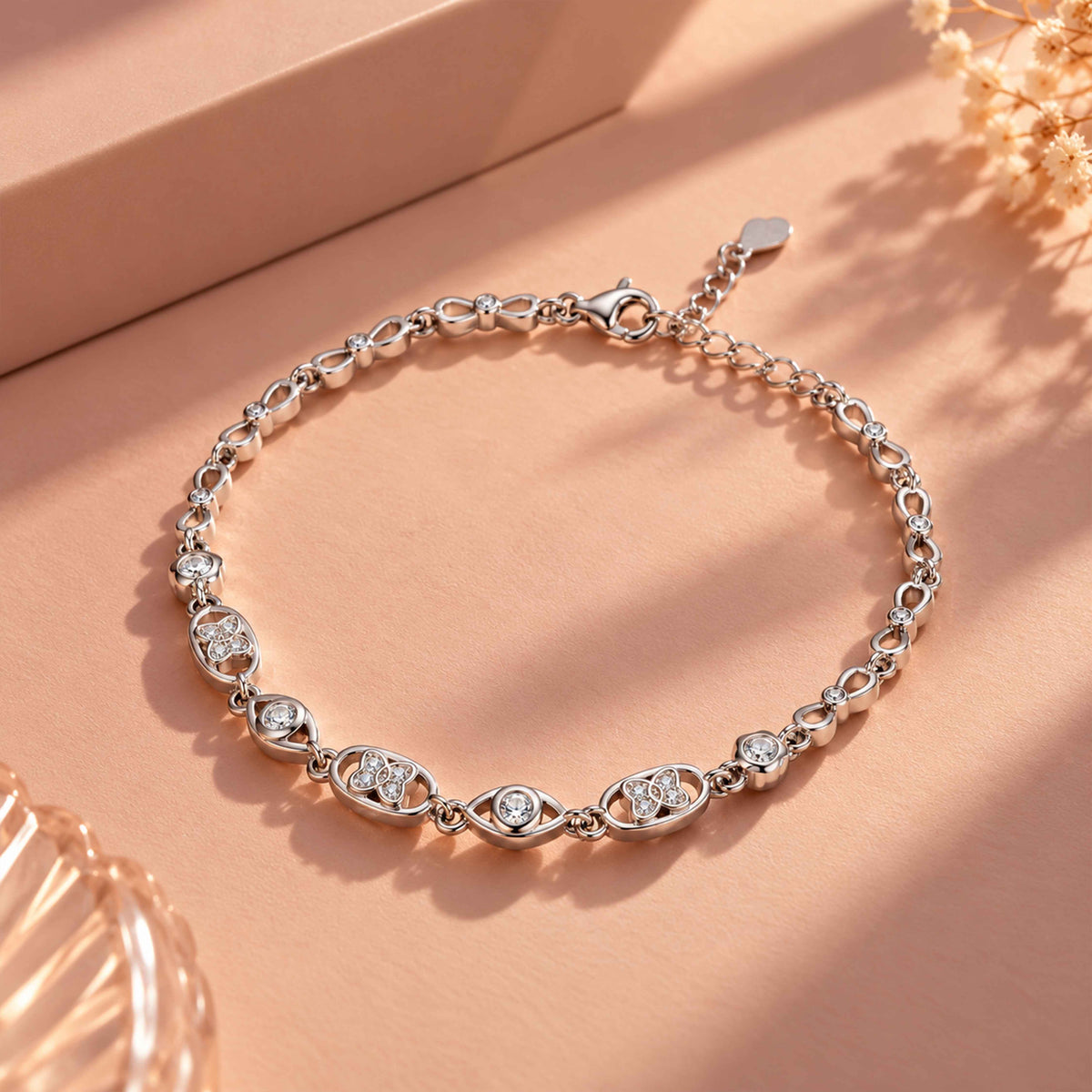 Geometric Infinity Crystal Station Sterling Silver Bracelet