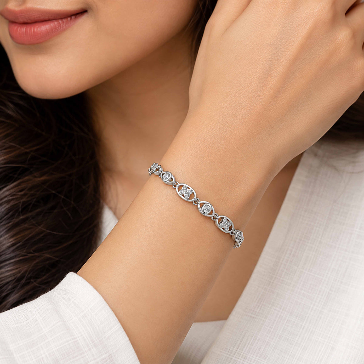 Geometric Infinity Crystal Station Sterling Silver Bracelet