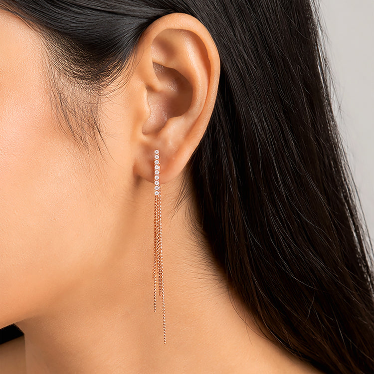 Gilded Sparkle 925 Sterling Silver Cascading Chain Earrings