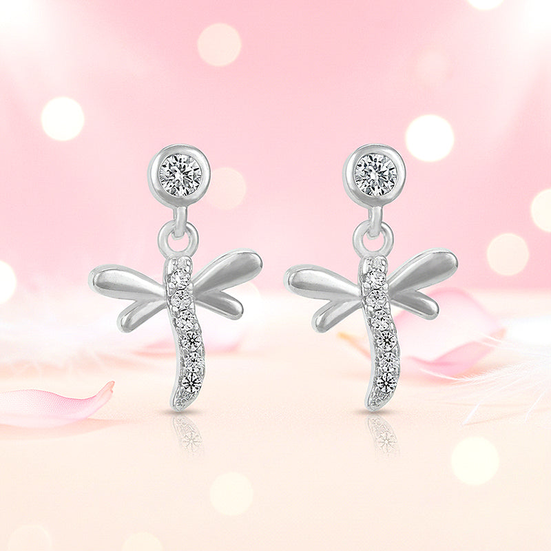 Glamorous Dragonfly Dangle 925 Sterling Silver Earrings for Women