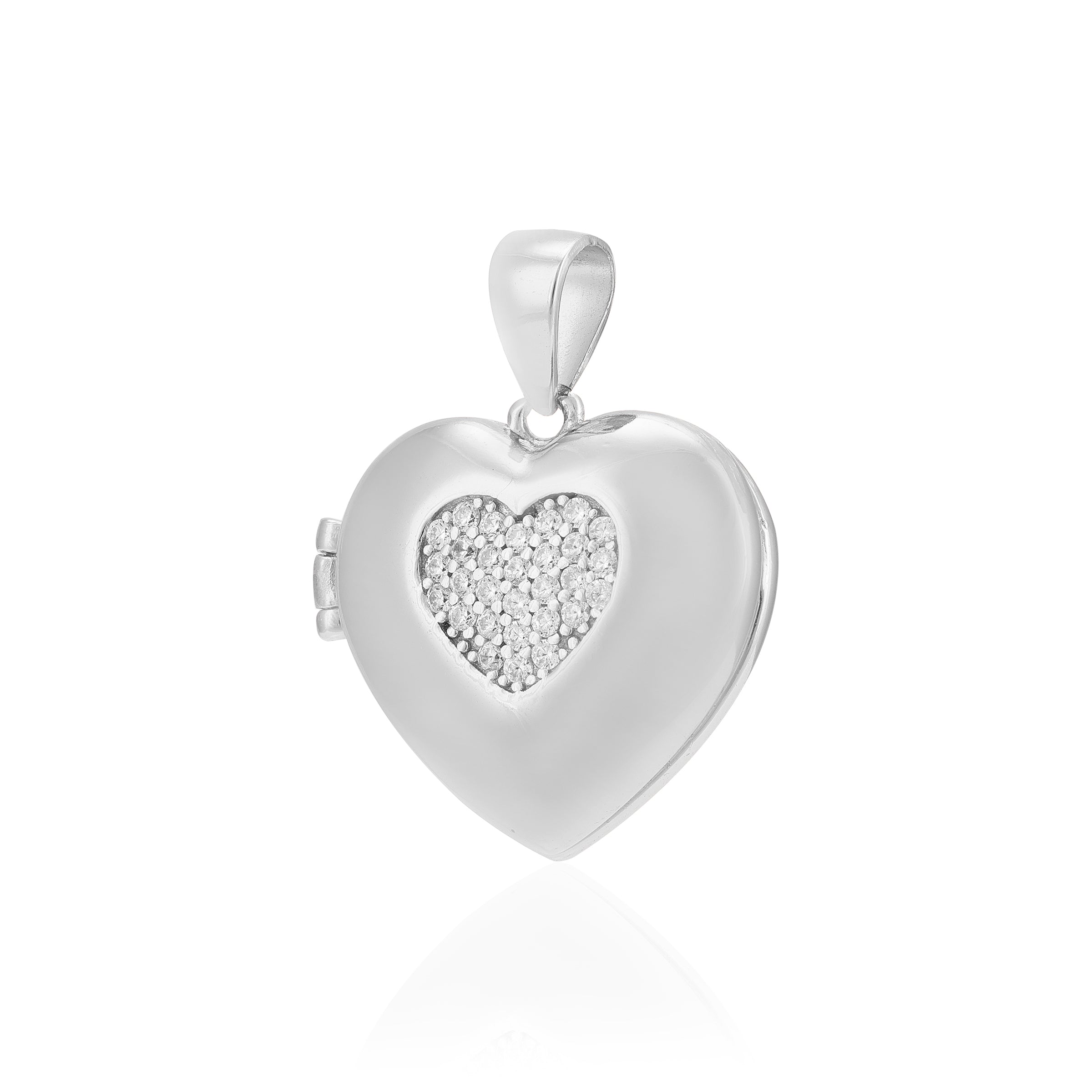 925 Glow Heart Rhodium Plated Inner Stoned Detailing Locket Pendants