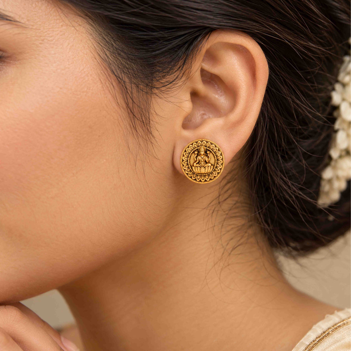 Goddess Lakshmi Temple Antique Sterling Silver Studs