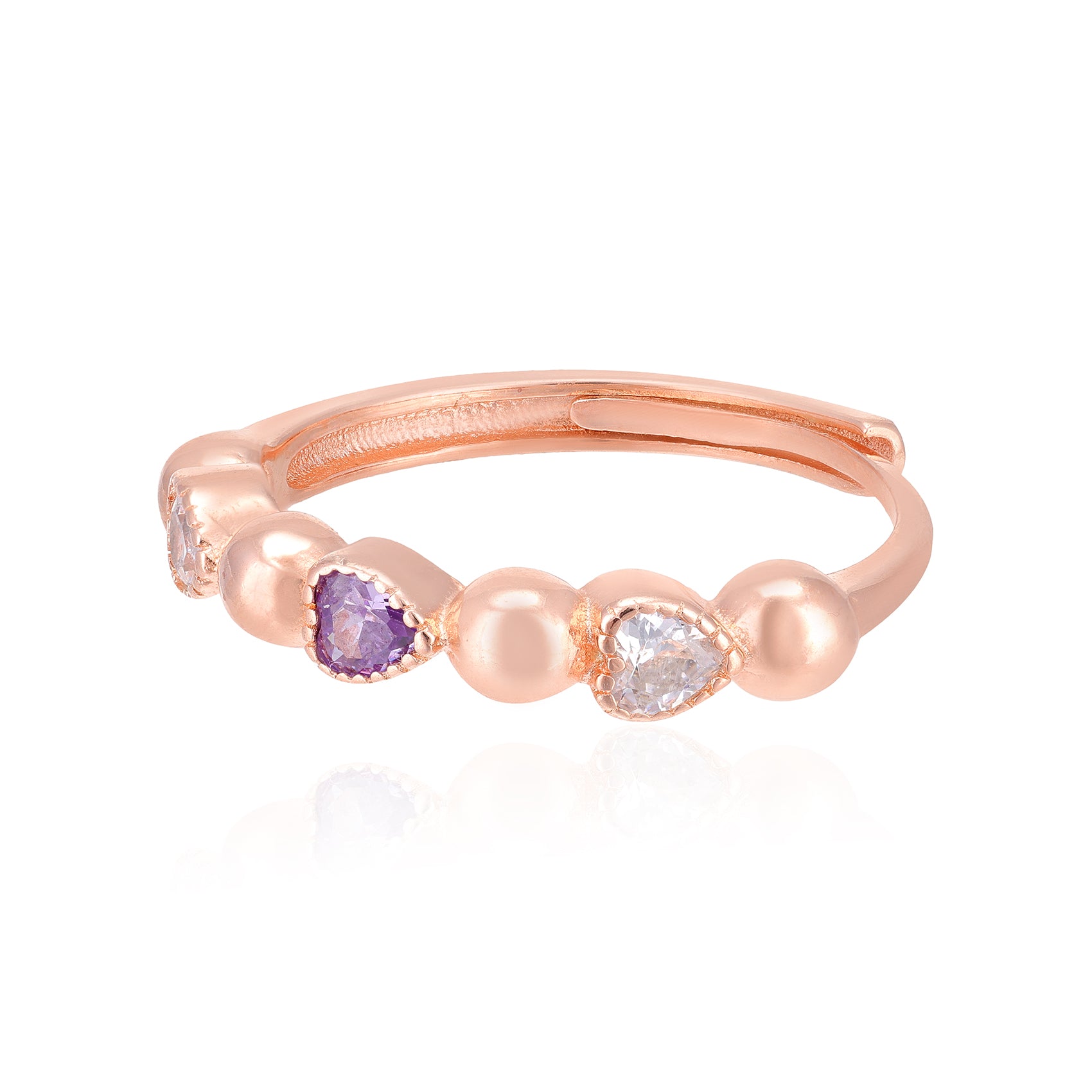 Gold Beads 925 Rose Gold White Purple Fusion Heart Rings