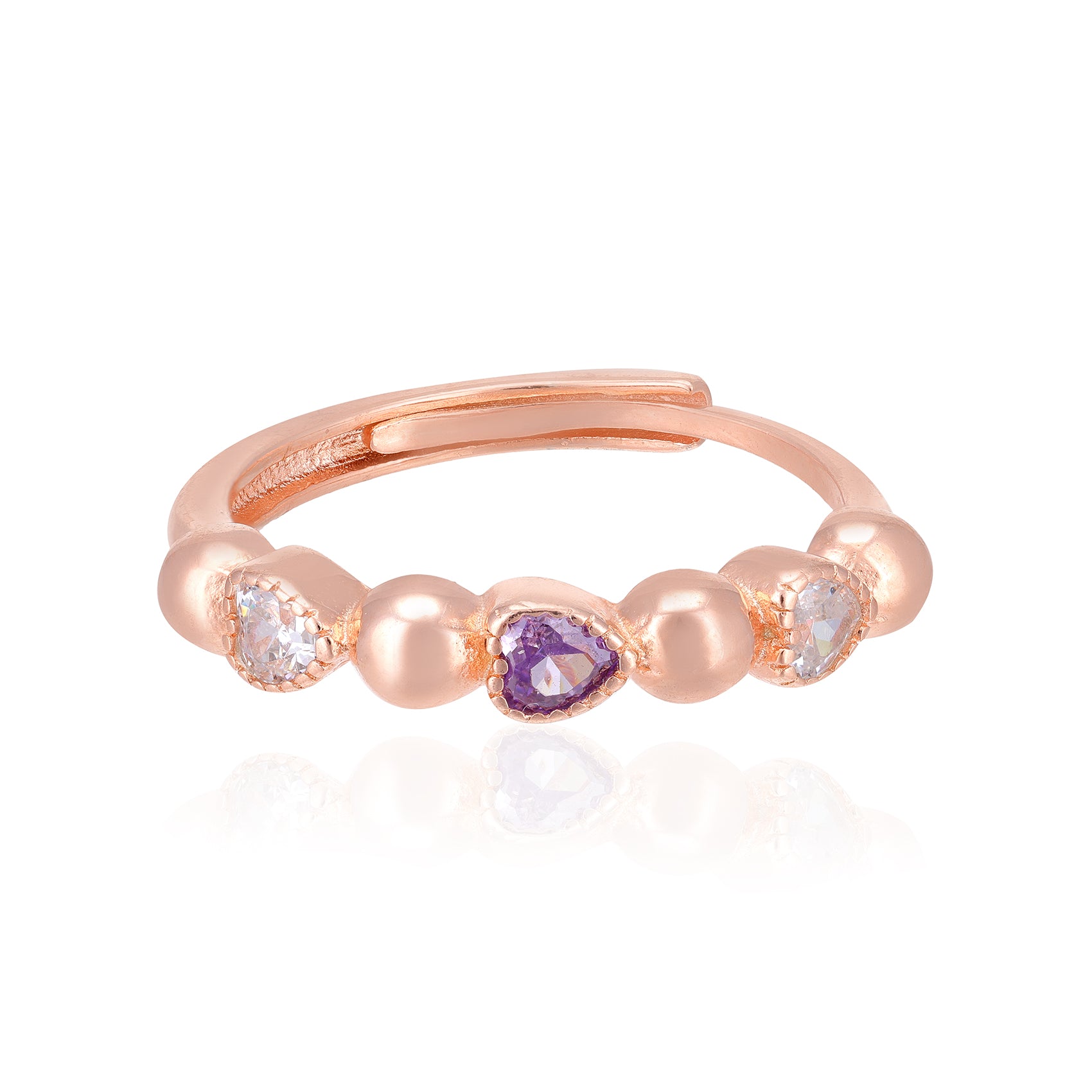 Gold Beads Rose Gold Plated White Purple Fusion Heart Rings