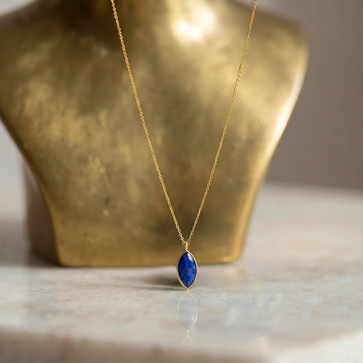 Gold Marquise Blue Opal Silver Chain Pendant