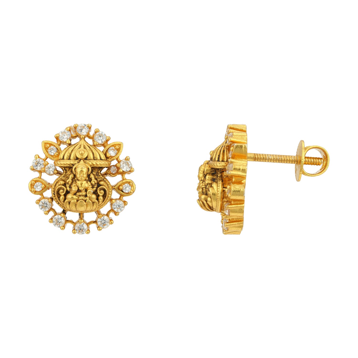 Gold Plated Goddess Lakshmi CZ Circle Frame 925 Sterling Silver Earring for Women