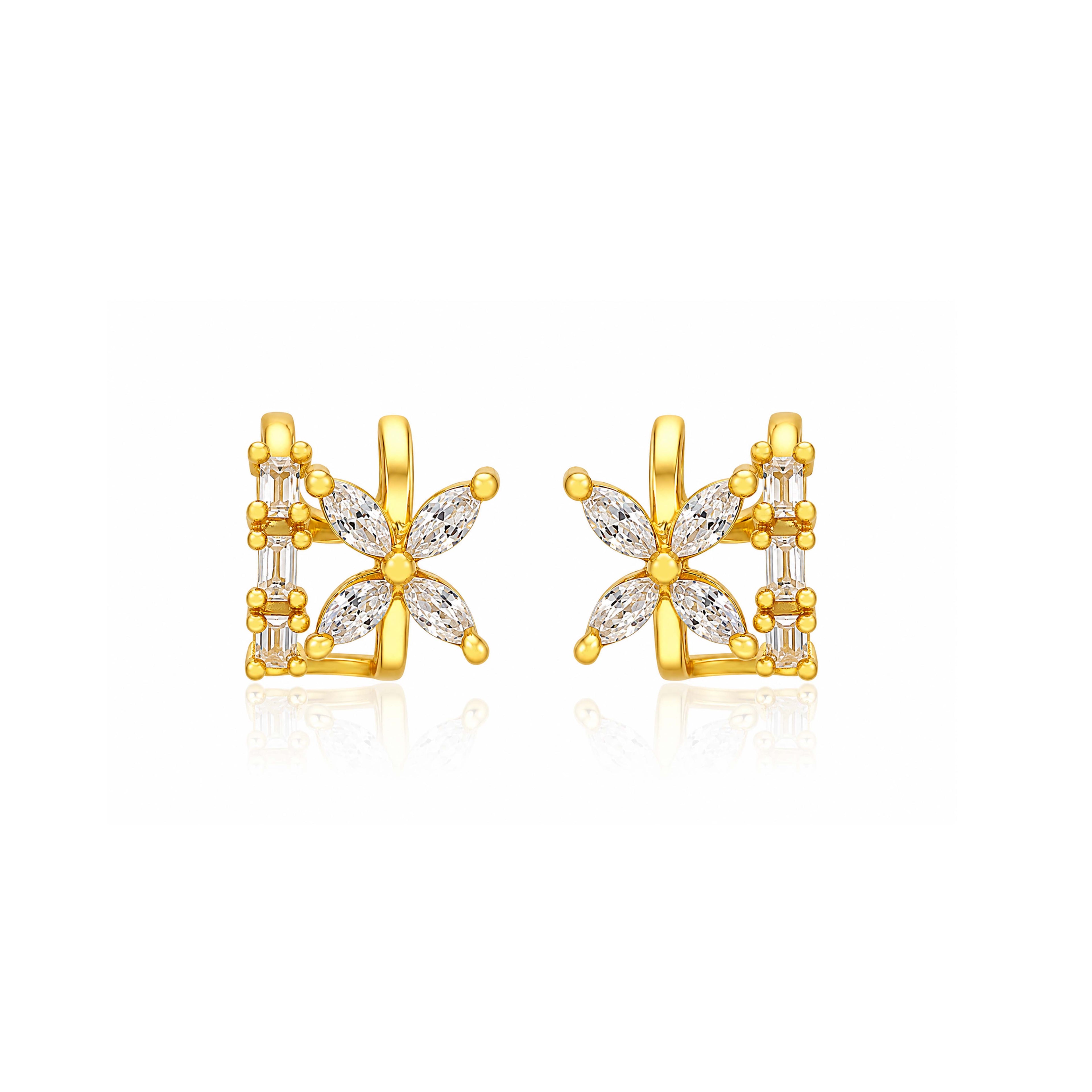 Gold Zircon Floral Illusion Ear Cuff Hoops