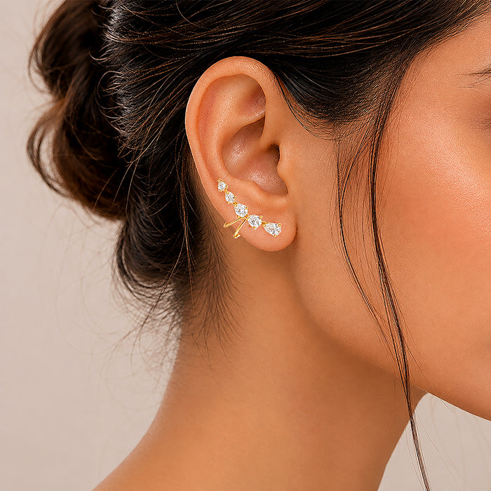 Golden Crystal Cascade 925 Sterling Silver Designer Earrings