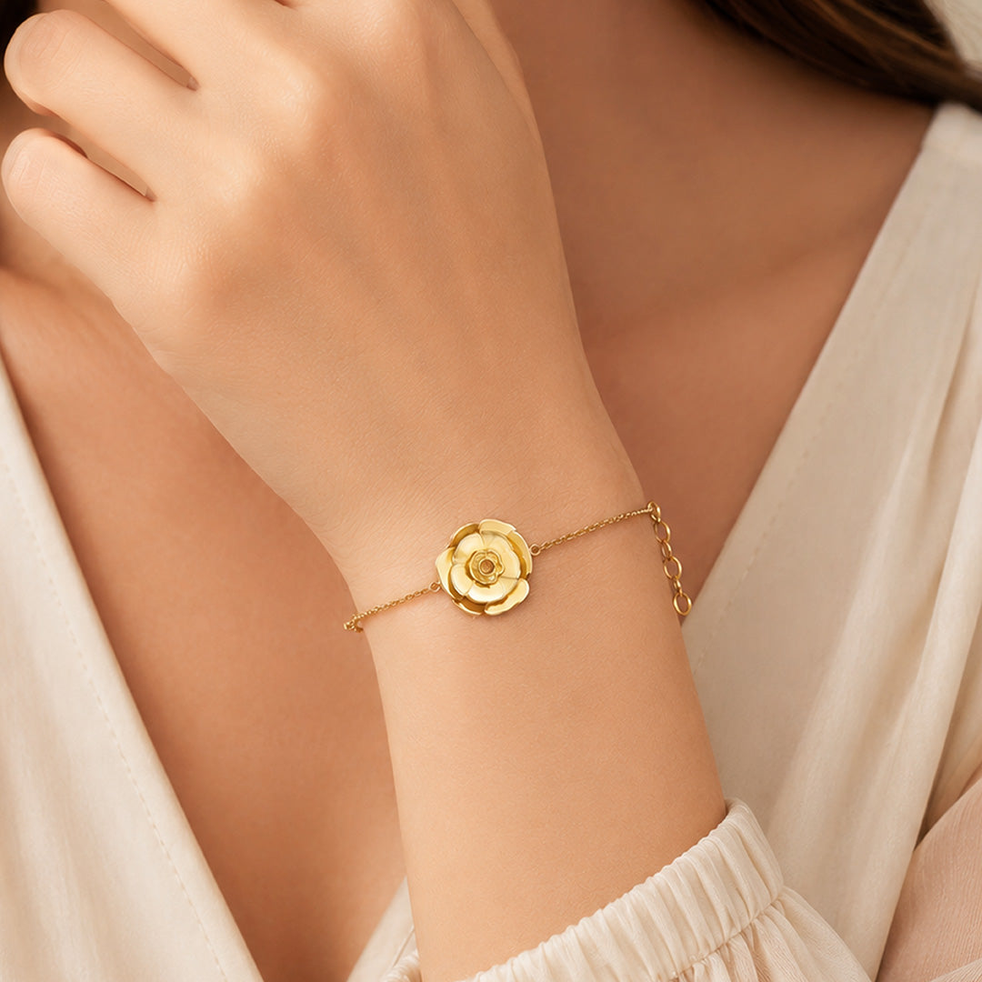 Golden Flower 925 Sterling Silver Charm Bracelet