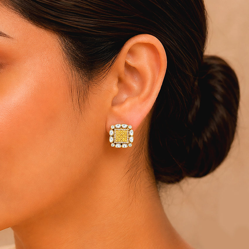 Golden Lattice Glow 925 Sterling Silver Earrings