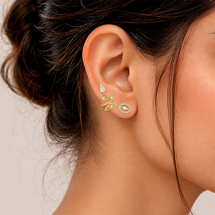 Golden Leaf Radiance 925 Sterling Silver Designer Earrings