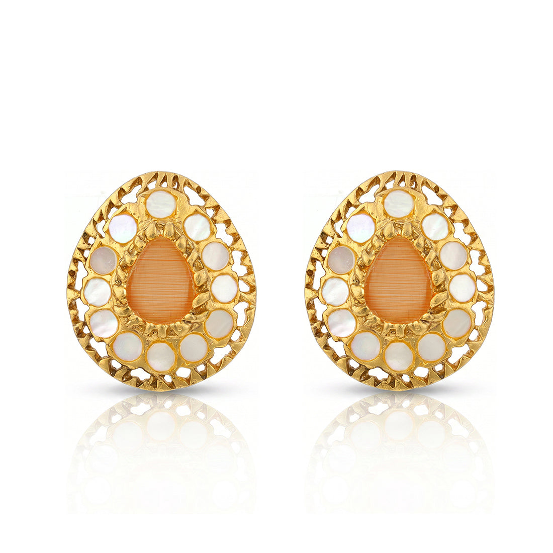 Golden Peach Pearl Charm 925 Sterling Silver Party Earring
