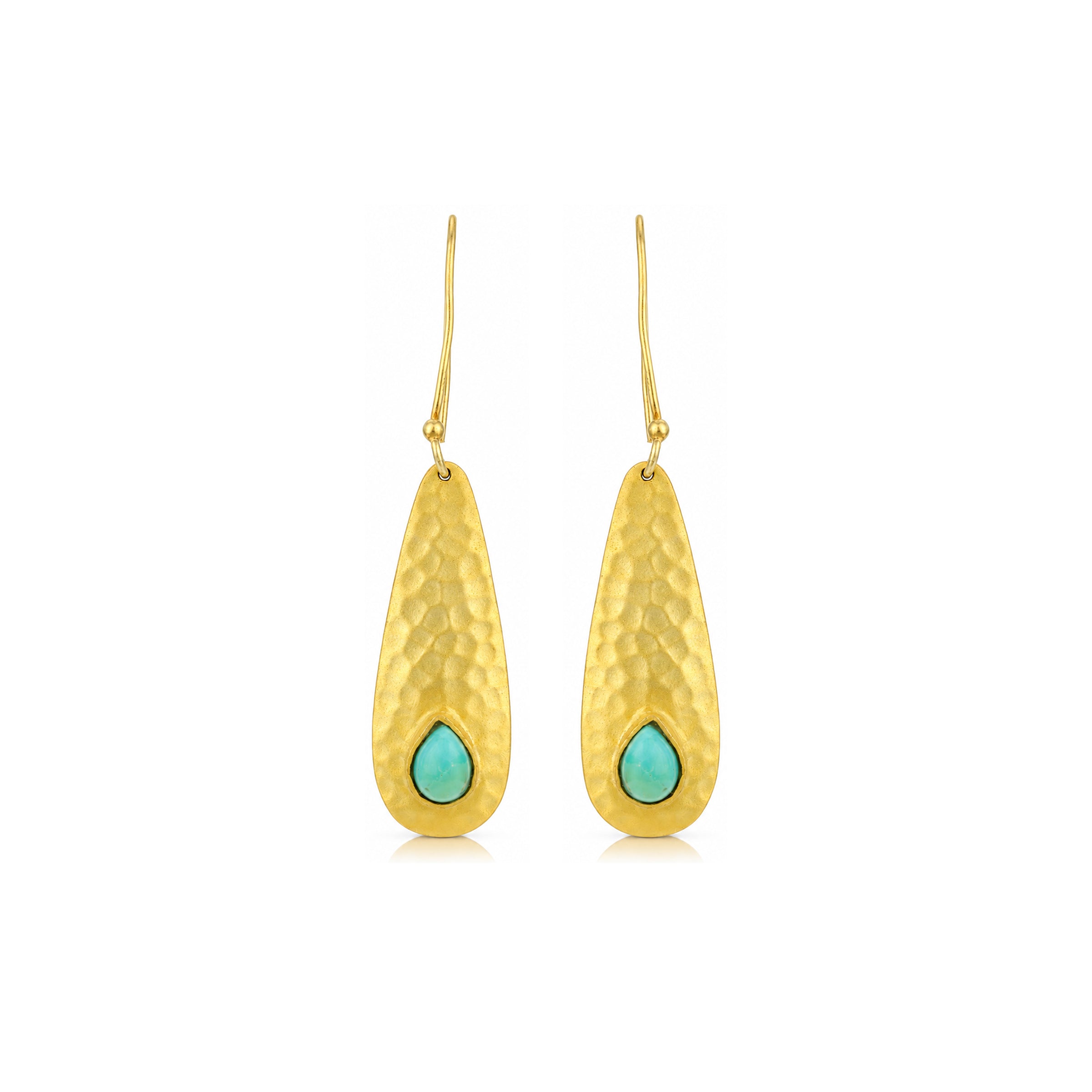 Golden Teardrop Turquoise Charm 925 Sterling Silver Earrings