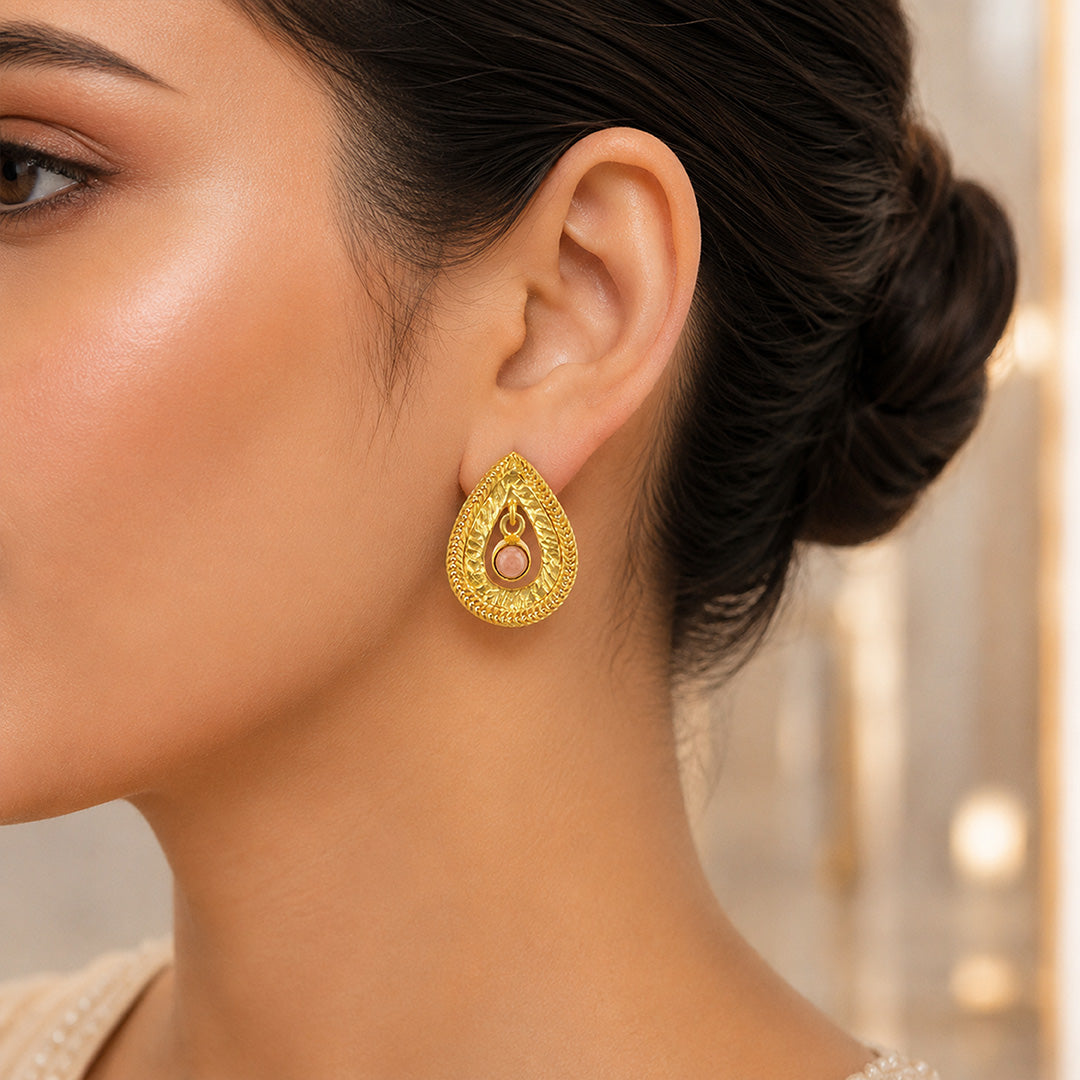 Golden Teardrop Charm 925 Sterling Silver Earrings