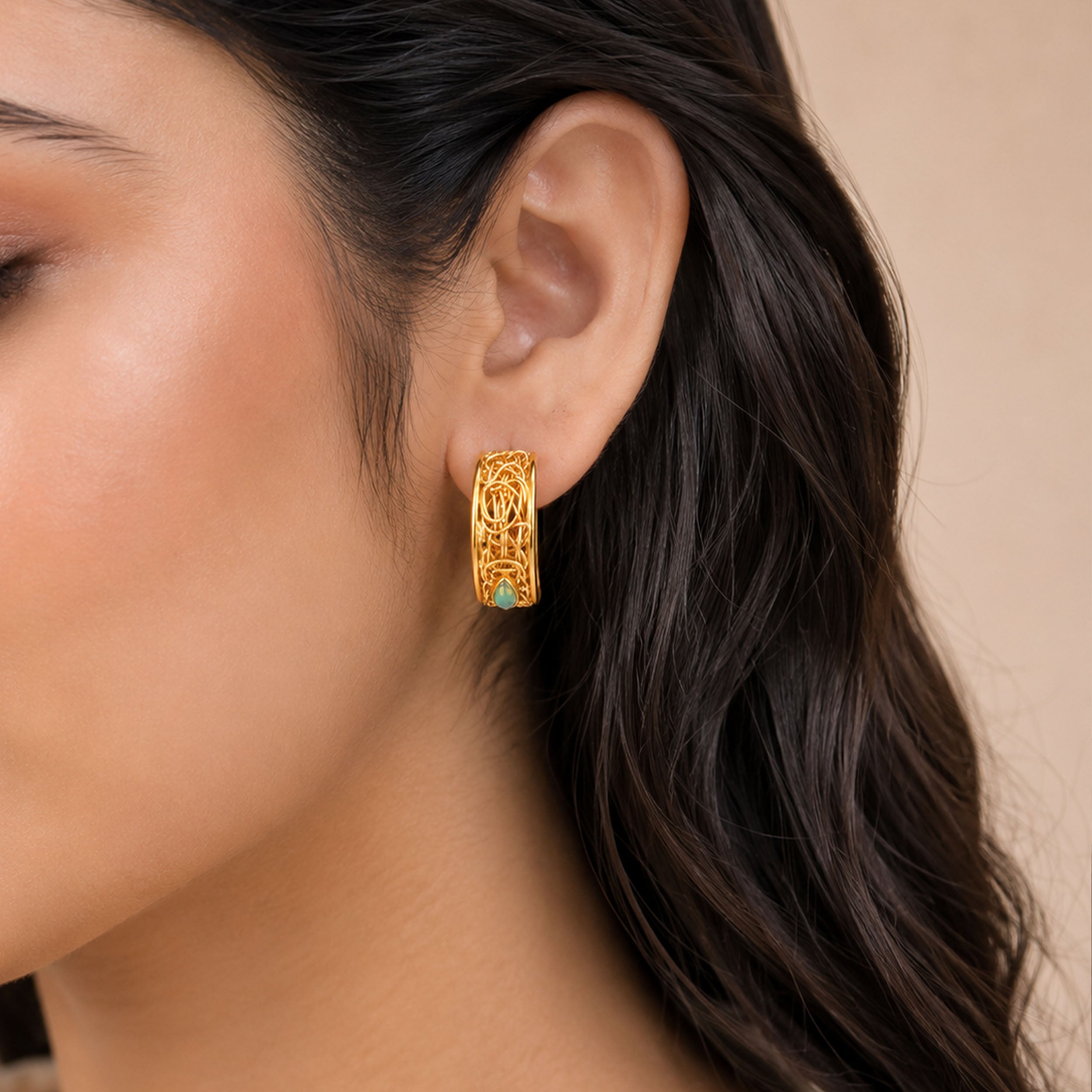 Golden Artisan Weave 925 Sterling Silver Statement Earrings