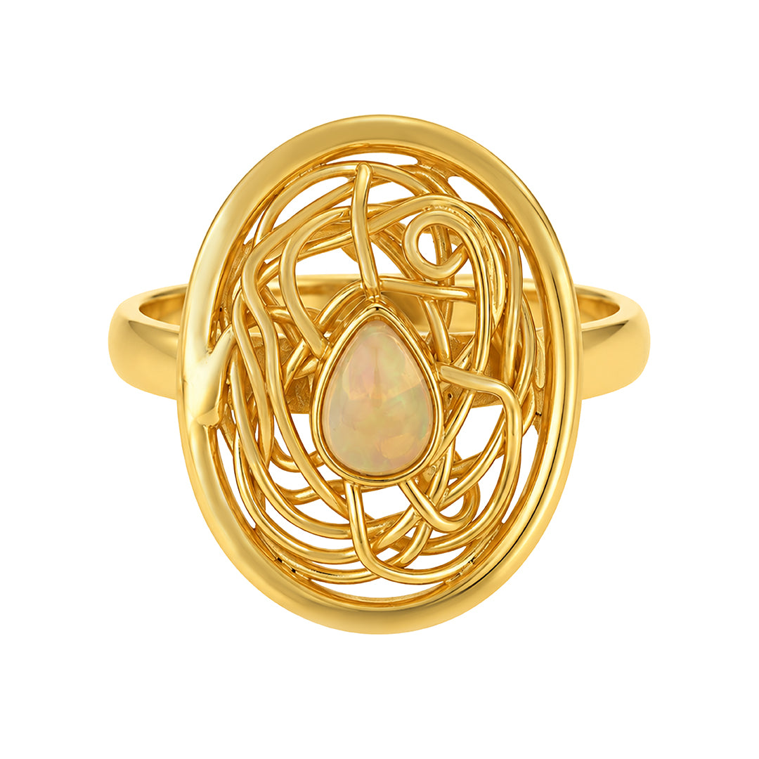 Golden Aura Opal Tangled Halo Statement Designer Ring