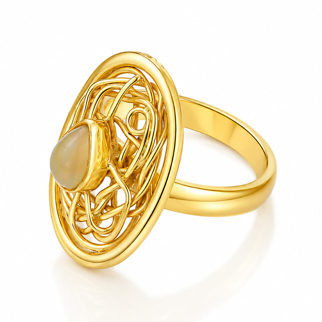 Golden Aura Opal Tangled Halo Statement Designer Ring