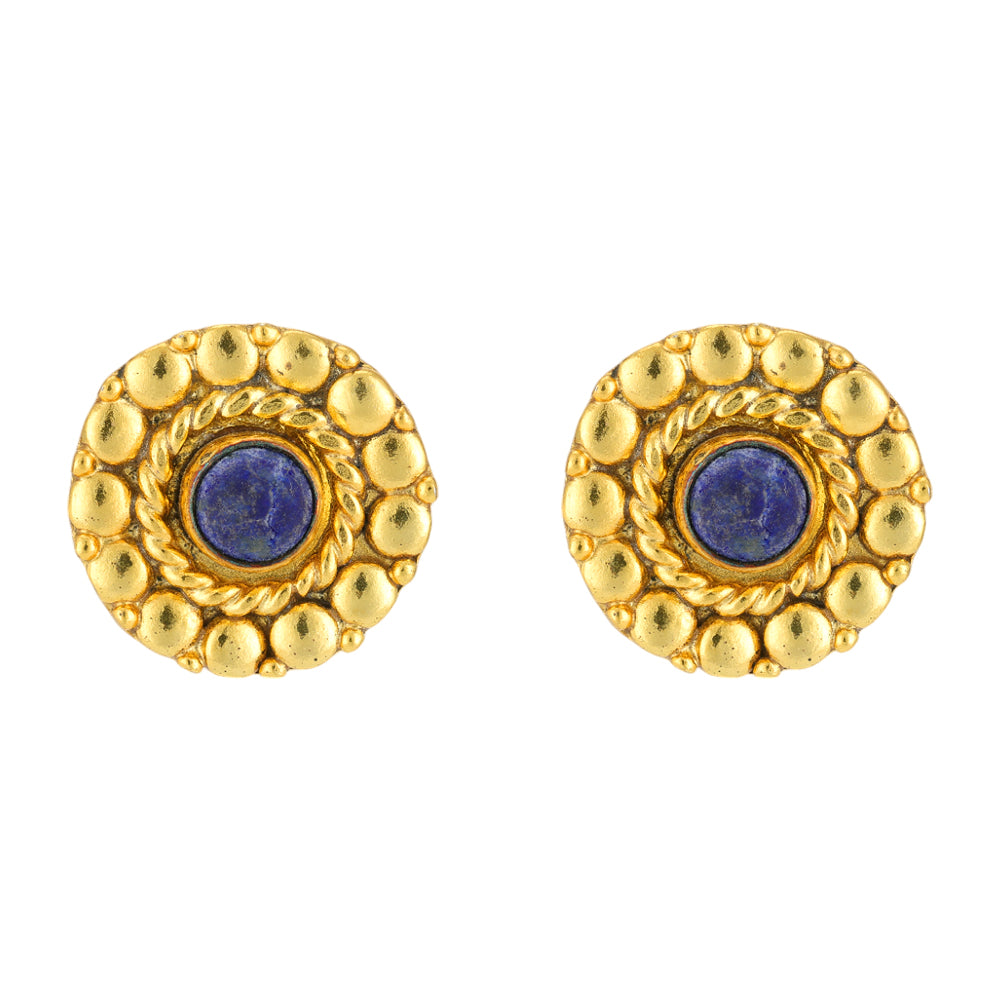 Golden Beads 925 Blue Stoned Earrings
