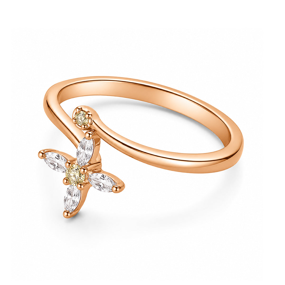 Golden Bloom 925 Sterling Silver Crystal Flower Ring