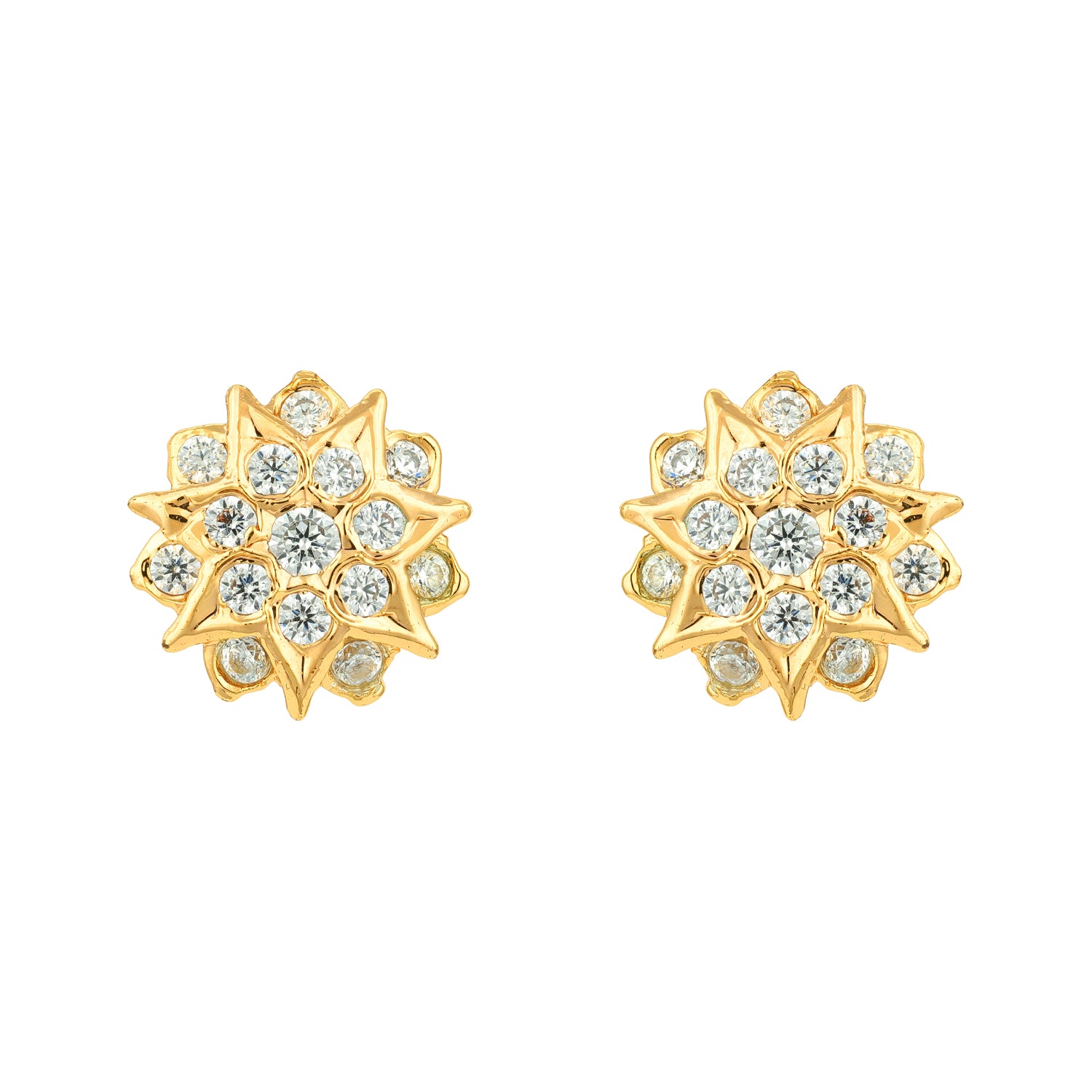 Golden CZ Cluster Floral Pattern 925 Sterling Silver Stud for Women