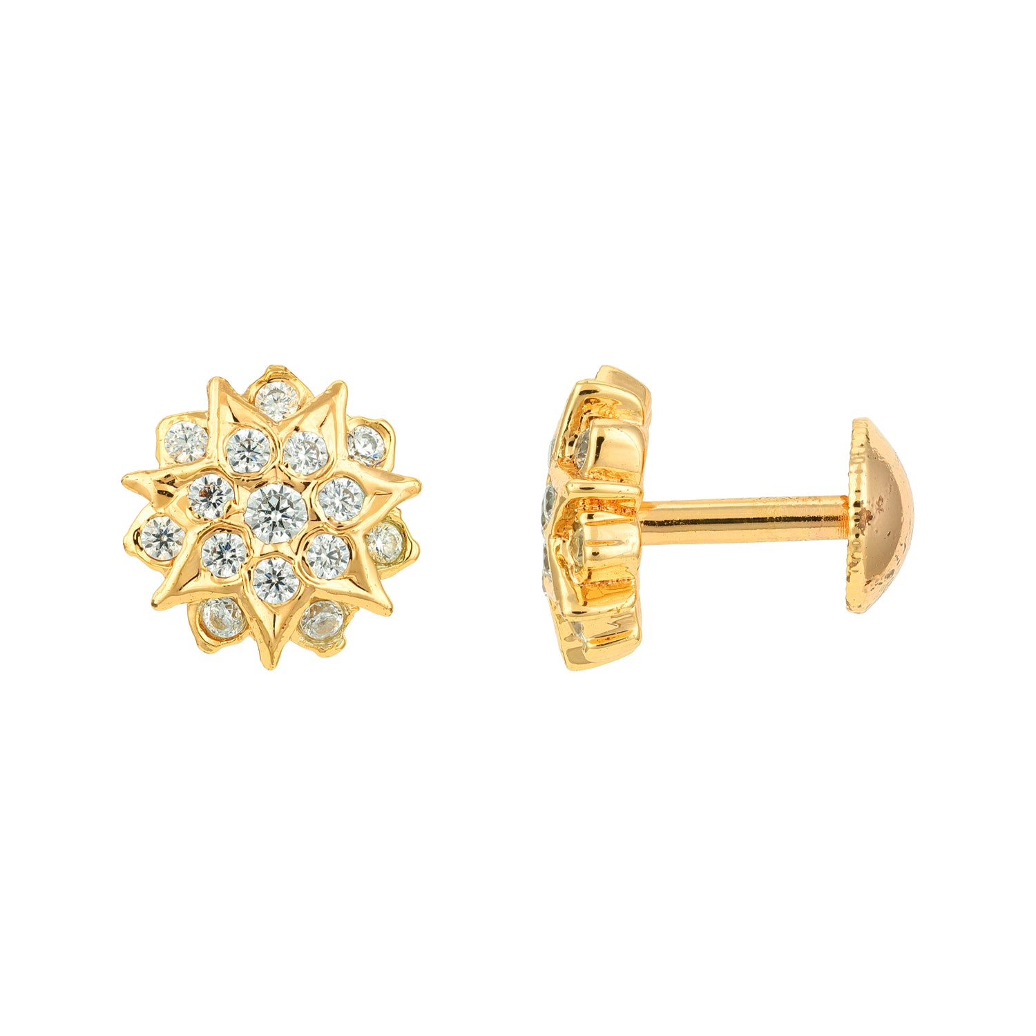 Golden CZ Cluster Floral Pattern 925 Sterling Silver Stud for Women