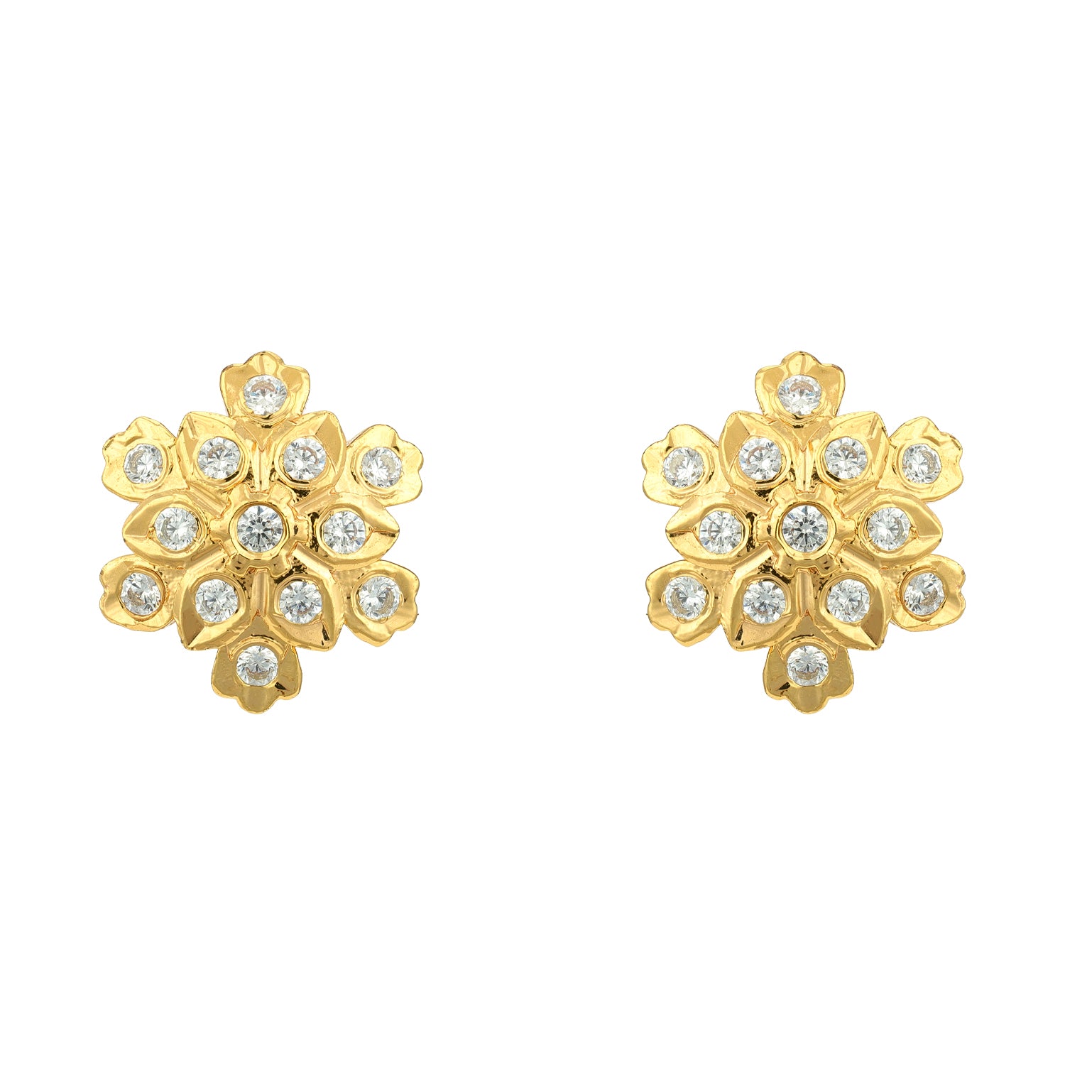 Golden CZ Floral Pattern 925 Sterling Silver Stud for Women