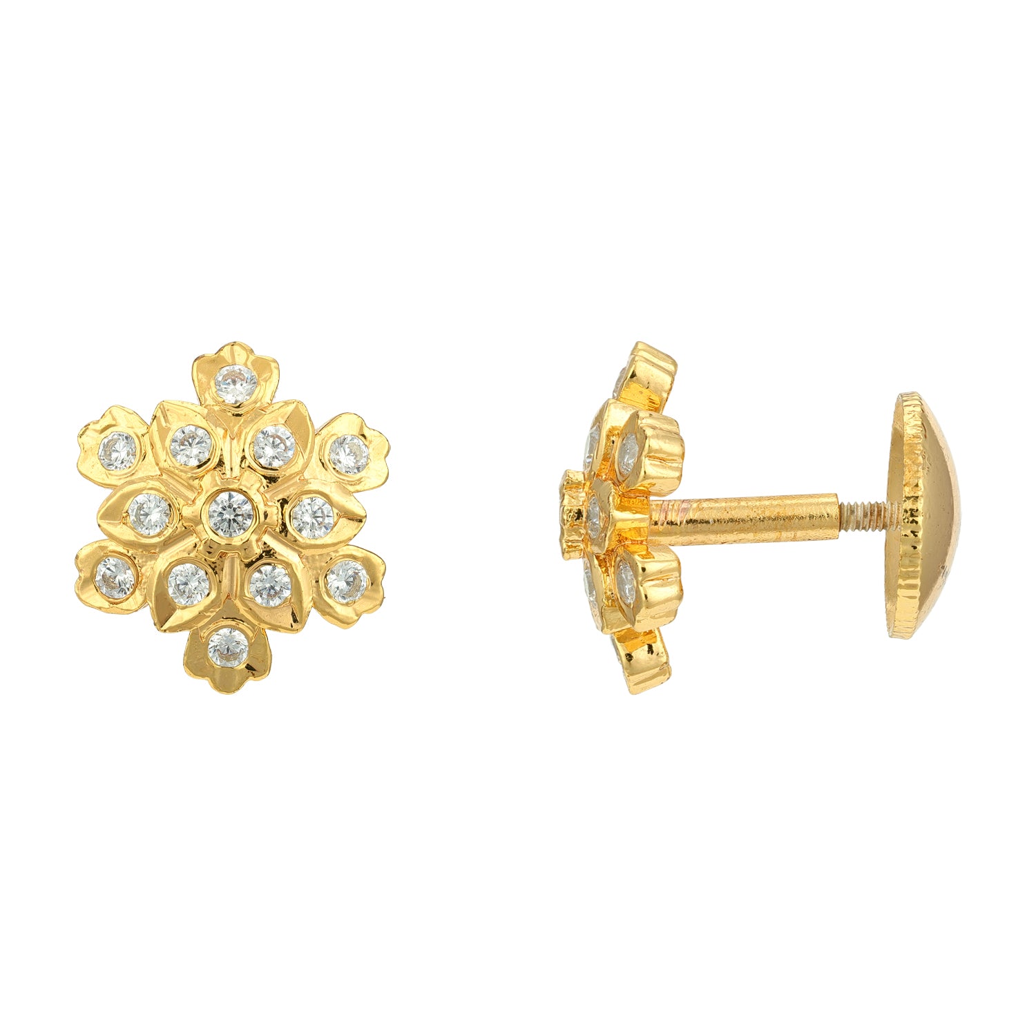 Golden CZ Floral Pattern 925 Sterling Silver Stud for Women