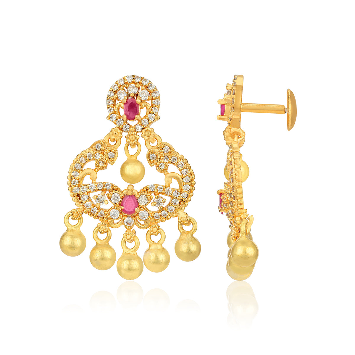 Golden CZ Pink Stone Peacock 925 Sterling Silver Gold Drop Earring for Women