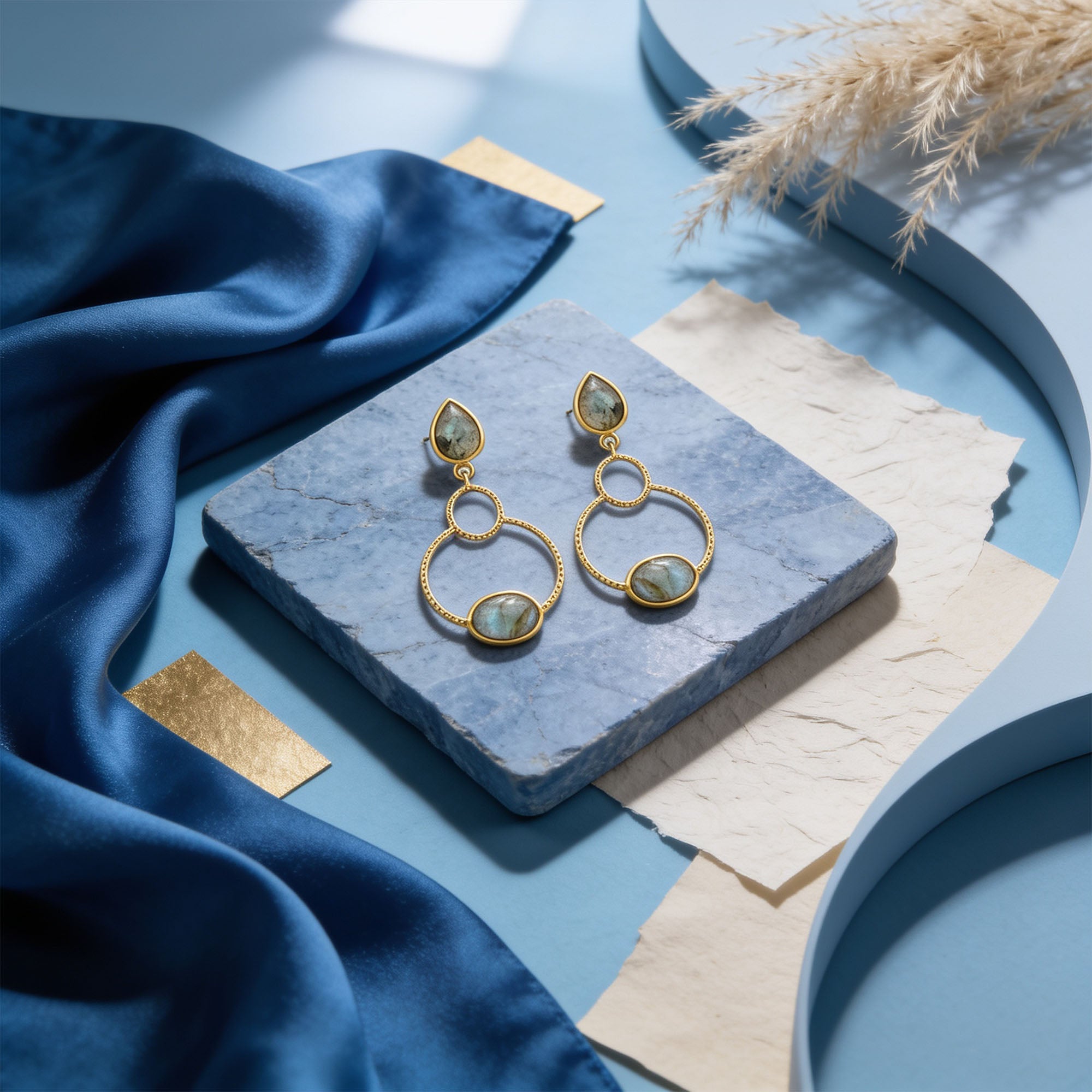 Golden Circle Drop 925 Sterling Silver Earrings