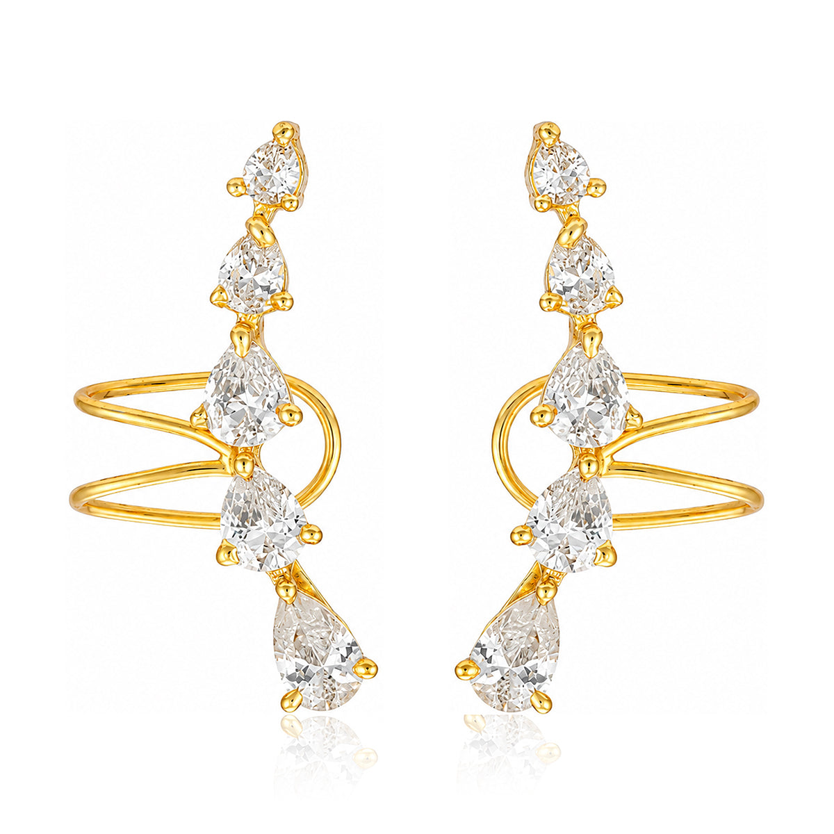 Golden Crystal Cascade 925 Sterling Silver Designer Earrings